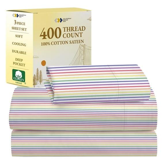 California Design Den Rainbow Stripe Twin Bed Sheets Set for College Dorms, Kids & Adults, Soft 100% Cotton