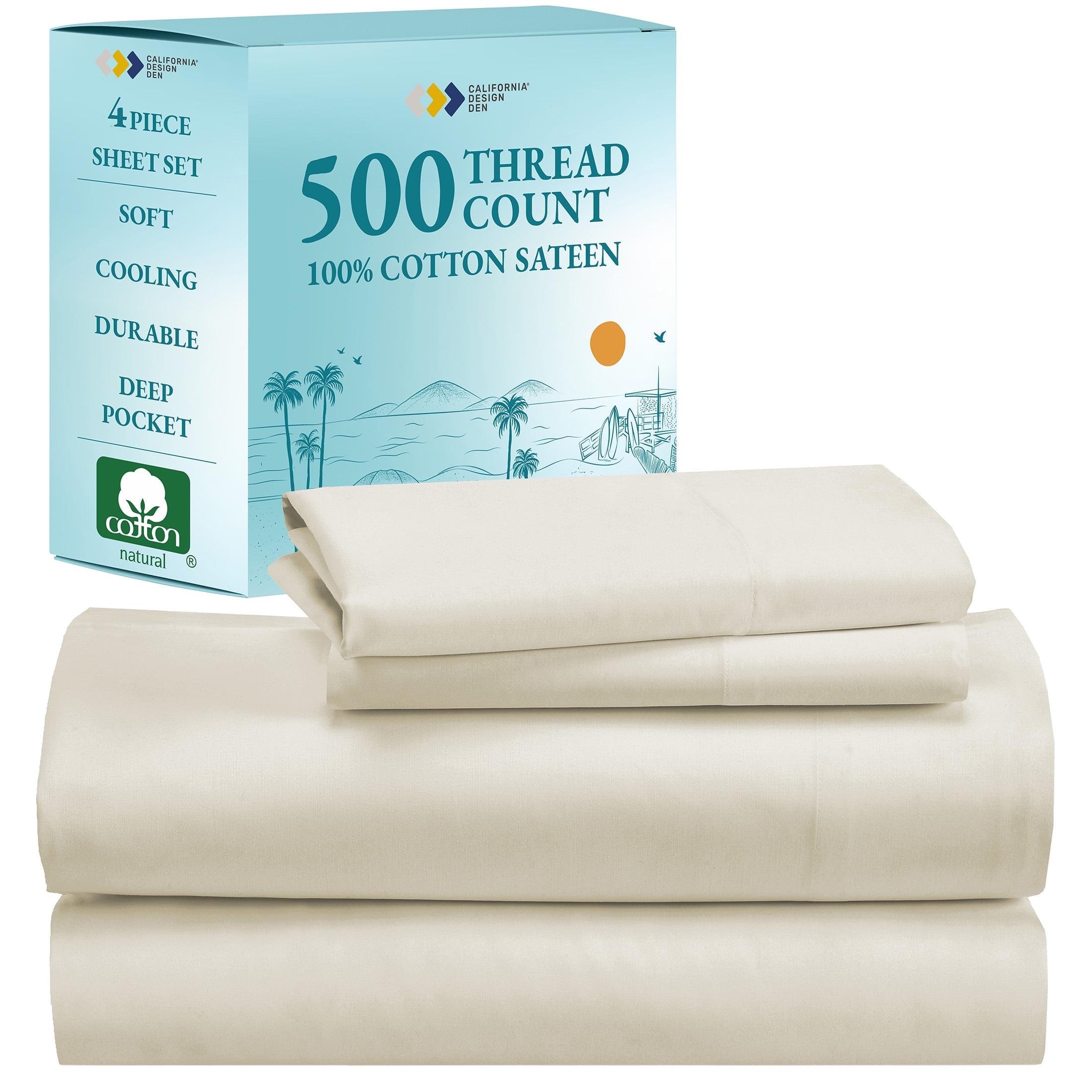 Luxury 500 Thread Count Bed Sheets Set - 100% Cotton Sateen Sheets Set, Soft, Cool & Breathable, Deep Pocket by California Design Den