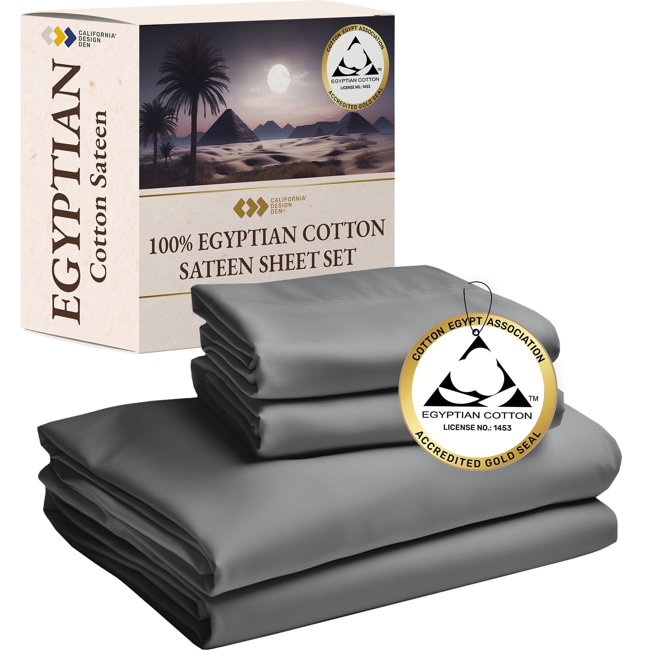 California Design Den Certified 100% Egyptian Cotton Queen Sheets Set, Cotton Bed Sheets, 4 Piece Bedding Sheets & Pillowcases Set, Charcoal Grey