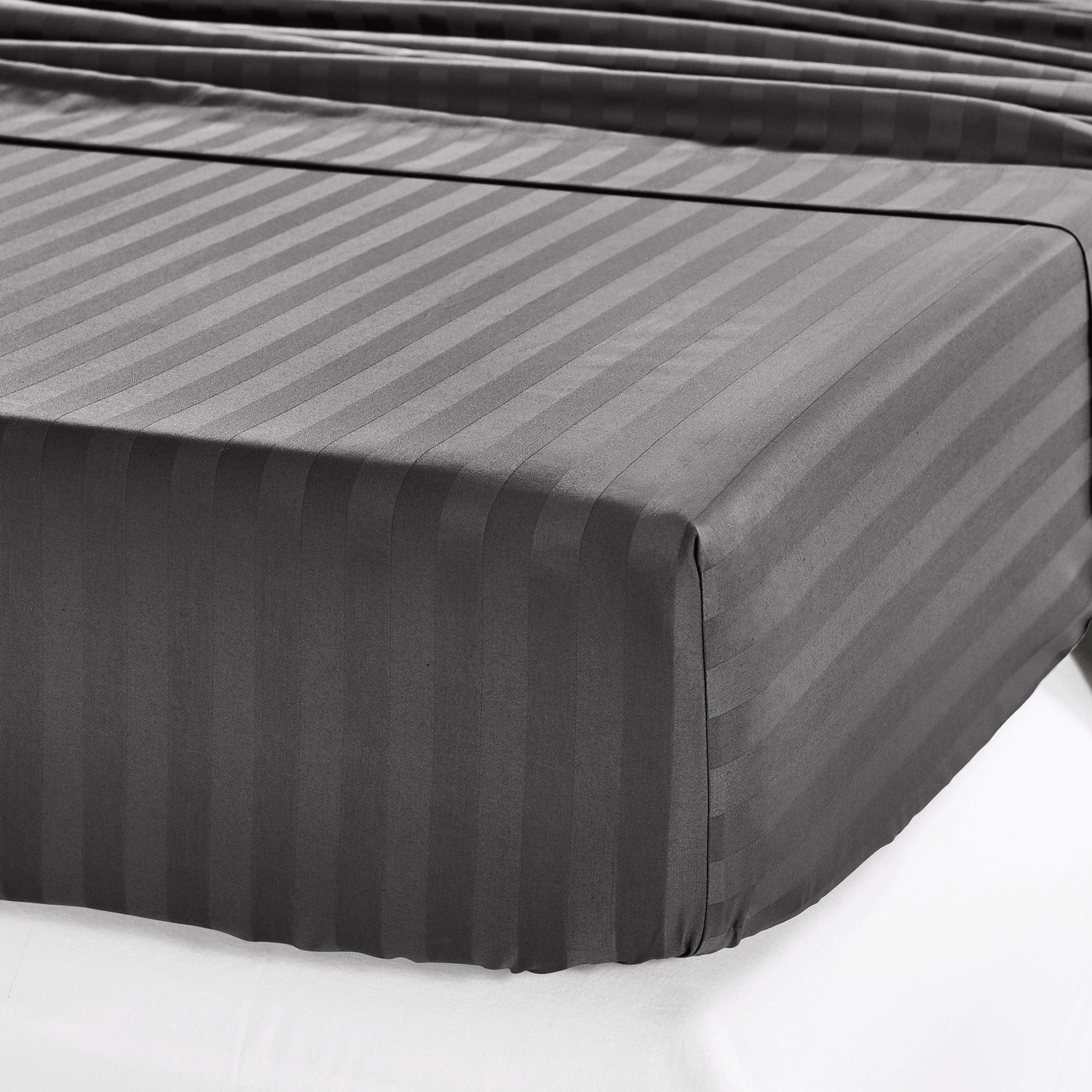 Fitted Sheet Only, Striped 500 Thread Count 100% Cotton Sateen, Deep Pocket by California Design Den - Stripe - Grey, Queen