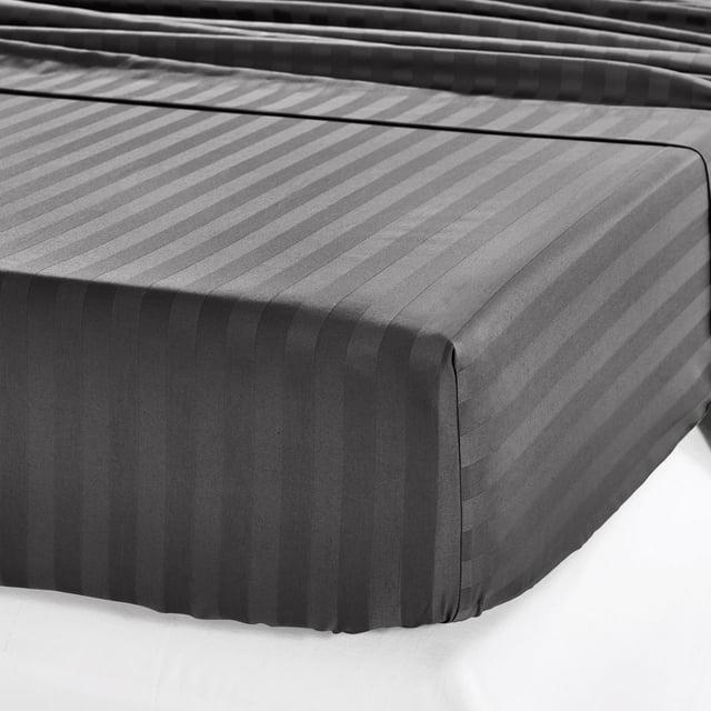 Fitted Sheet Only, Striped 500 Thread Count 100% Cotton Sateen, Deep Pocket by California Design Den - Stripe - Grey, Queen