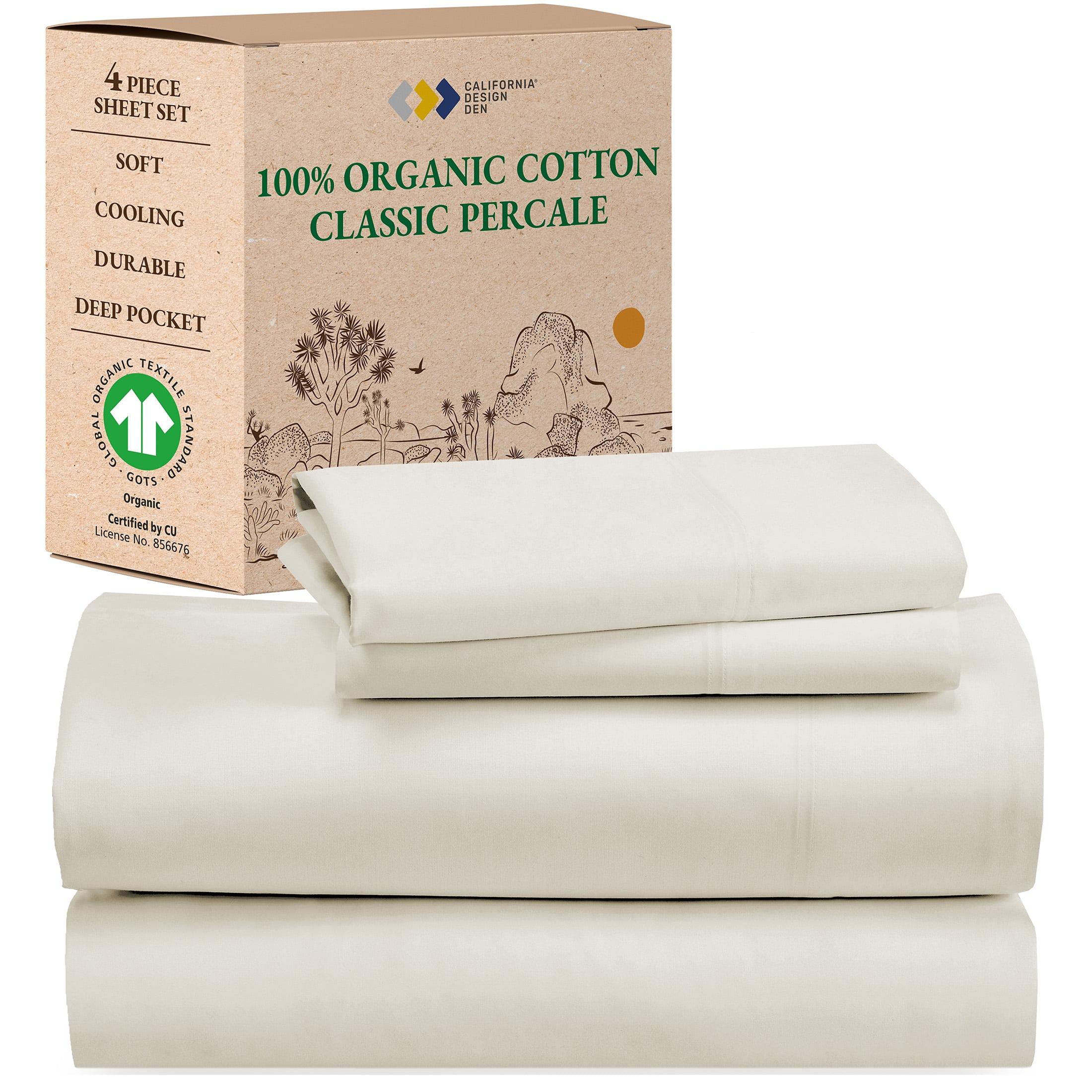 Natural Ivory Full Organic Cotton Percale Deep Pocket Sheet Set