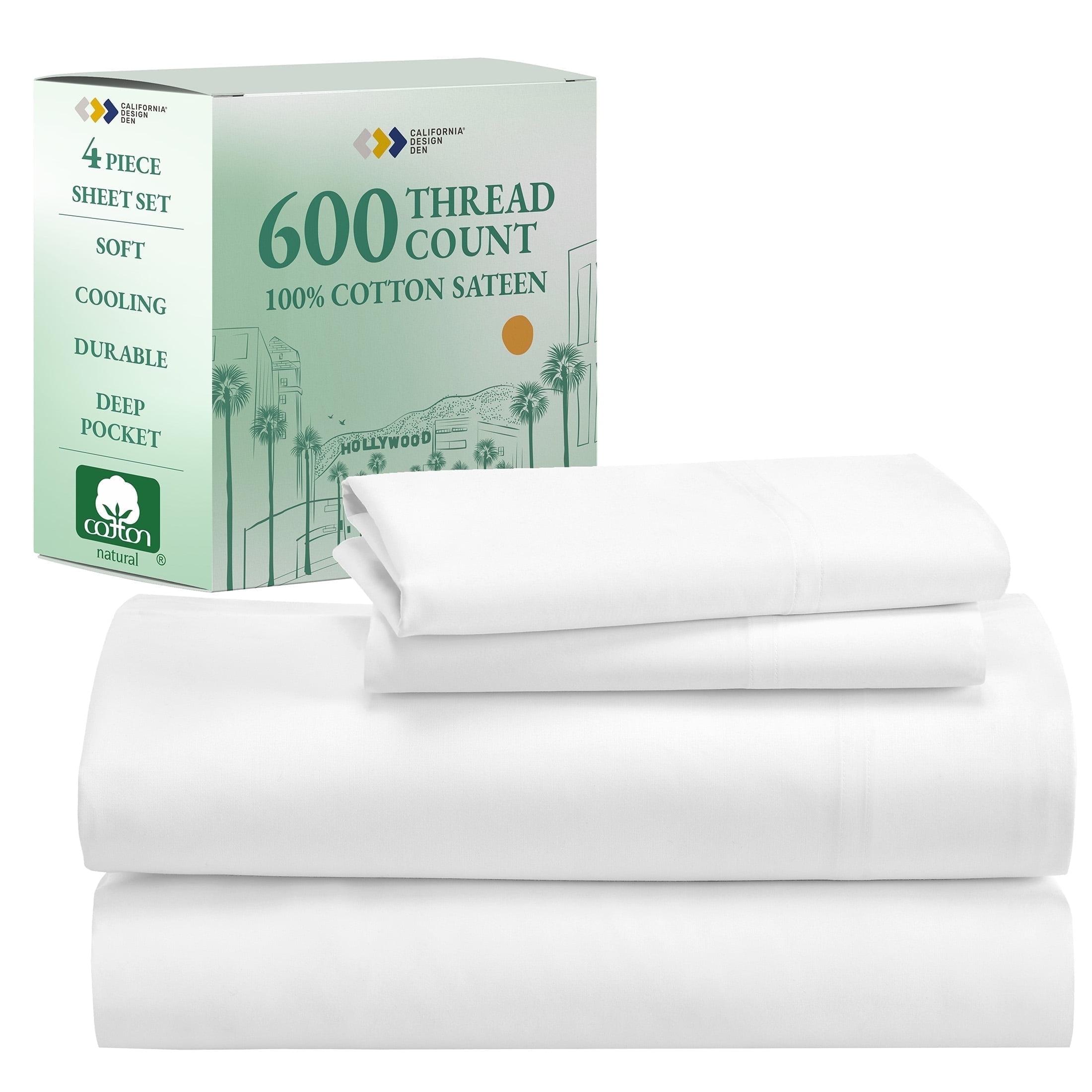 California King Bright White 600 Thread Count Cotton Sateen Sheet Set