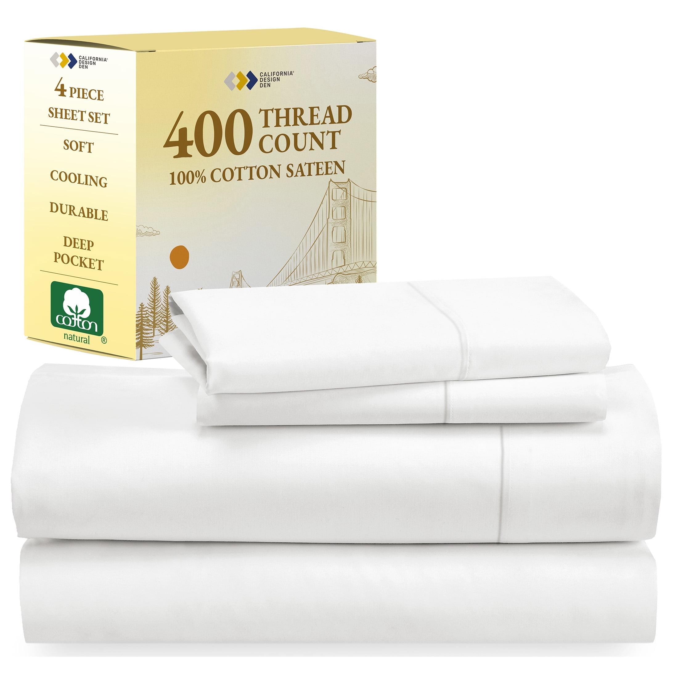 Cotton Sheets Set - Softest 400 Thread Count Bed Sheets, 100% Cotton Sateen, Cooling, Deep Pocket by California Design Den