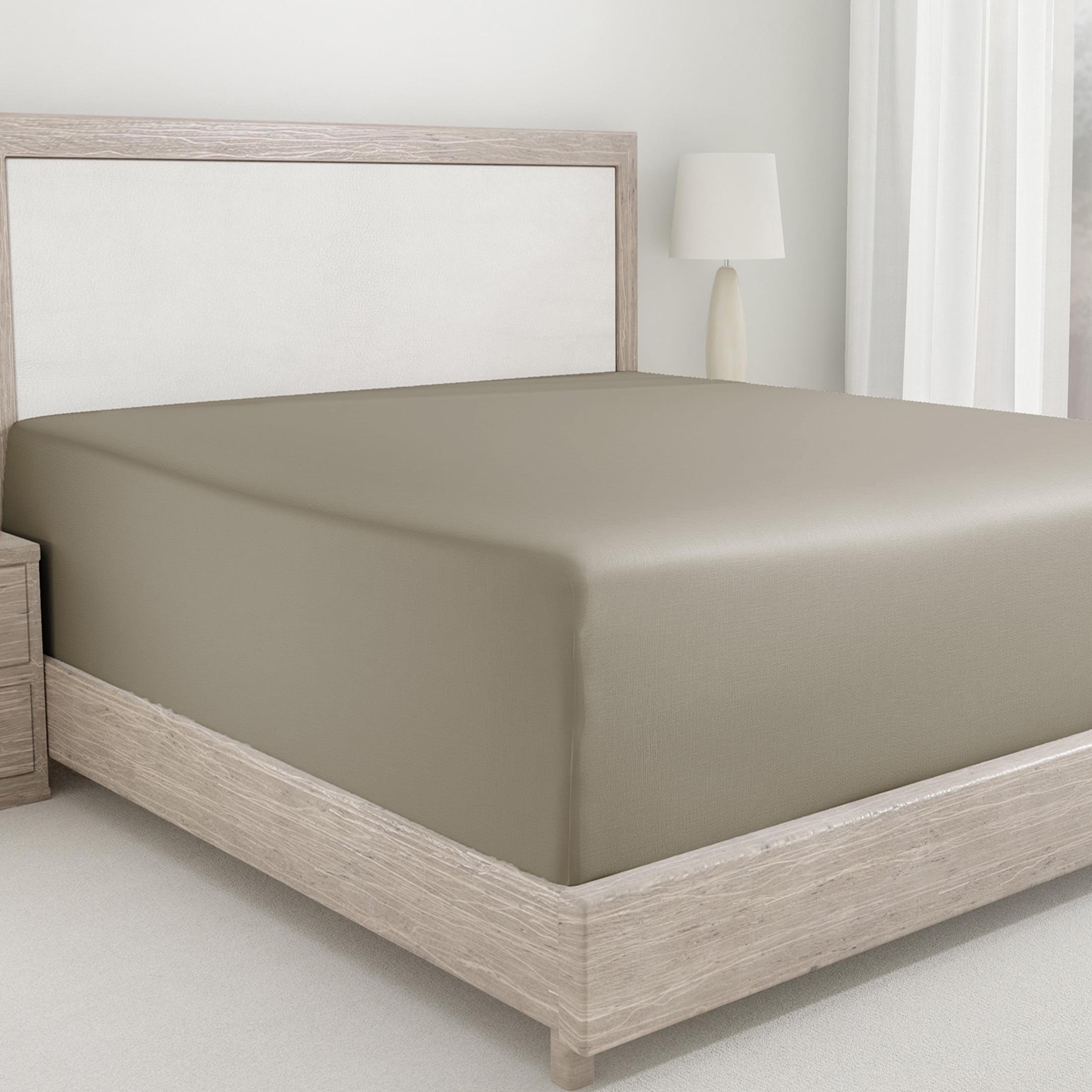 400 Thread Count 100% Cotton Fitted Sheet - California Design Den - Taupe, Queen