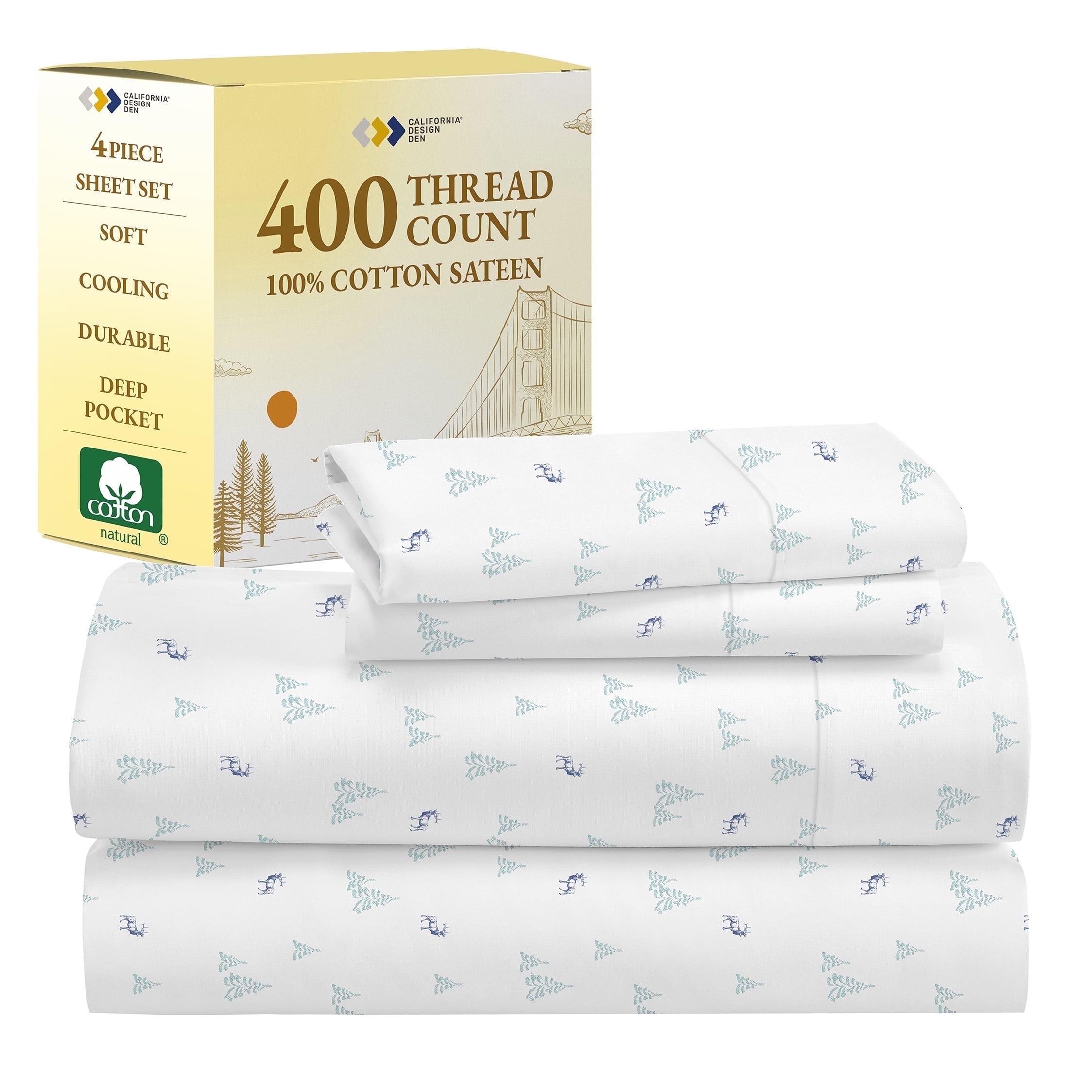 California Design Den Queen Sheet Set - 400 Thread Count Queen Sheets, 100% Cotton Sateen, Deep Pocket Bedding Sheets, Cooling and Breathable 4 Piece Queen Sheets Set - Lodge Camp Print
