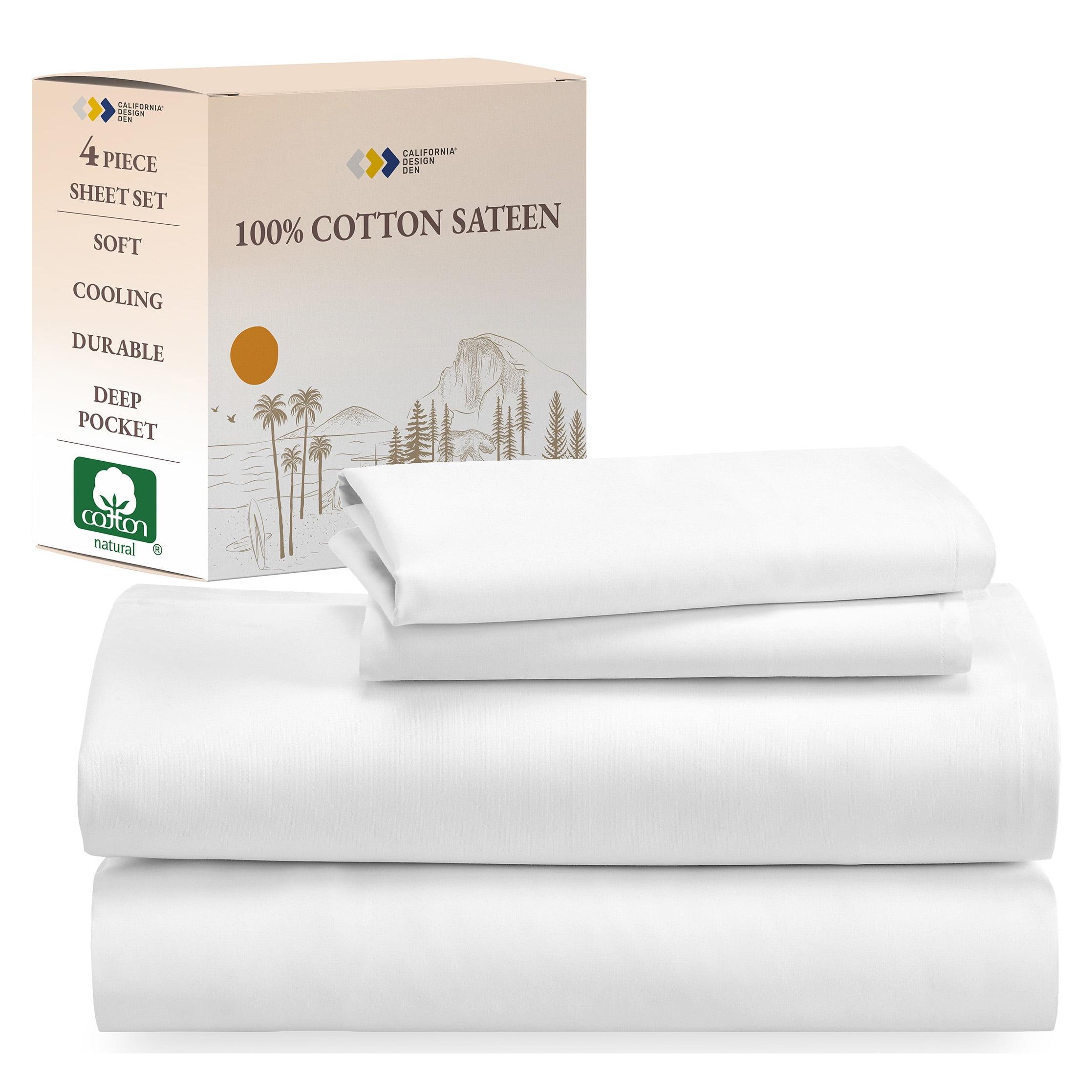 Soft 100% Cotton Sheets Set - Cooling Durable Sateen, Deep Pocket - by California Design Den