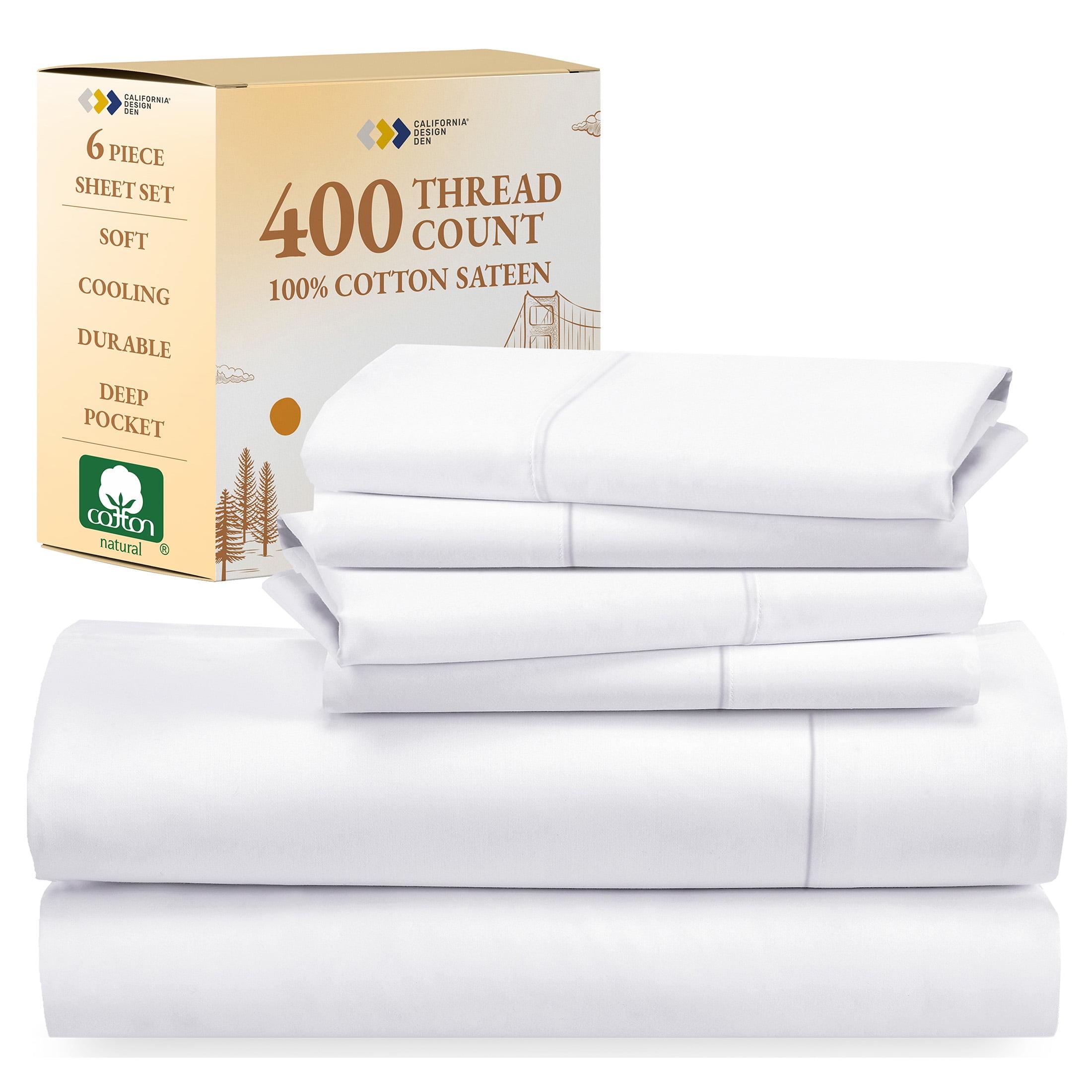 6 Piece Sheet Set with 4 Pillowcases - 400 Thread Count 100% Cotton Sateen - Deep Pocket by California Design Den