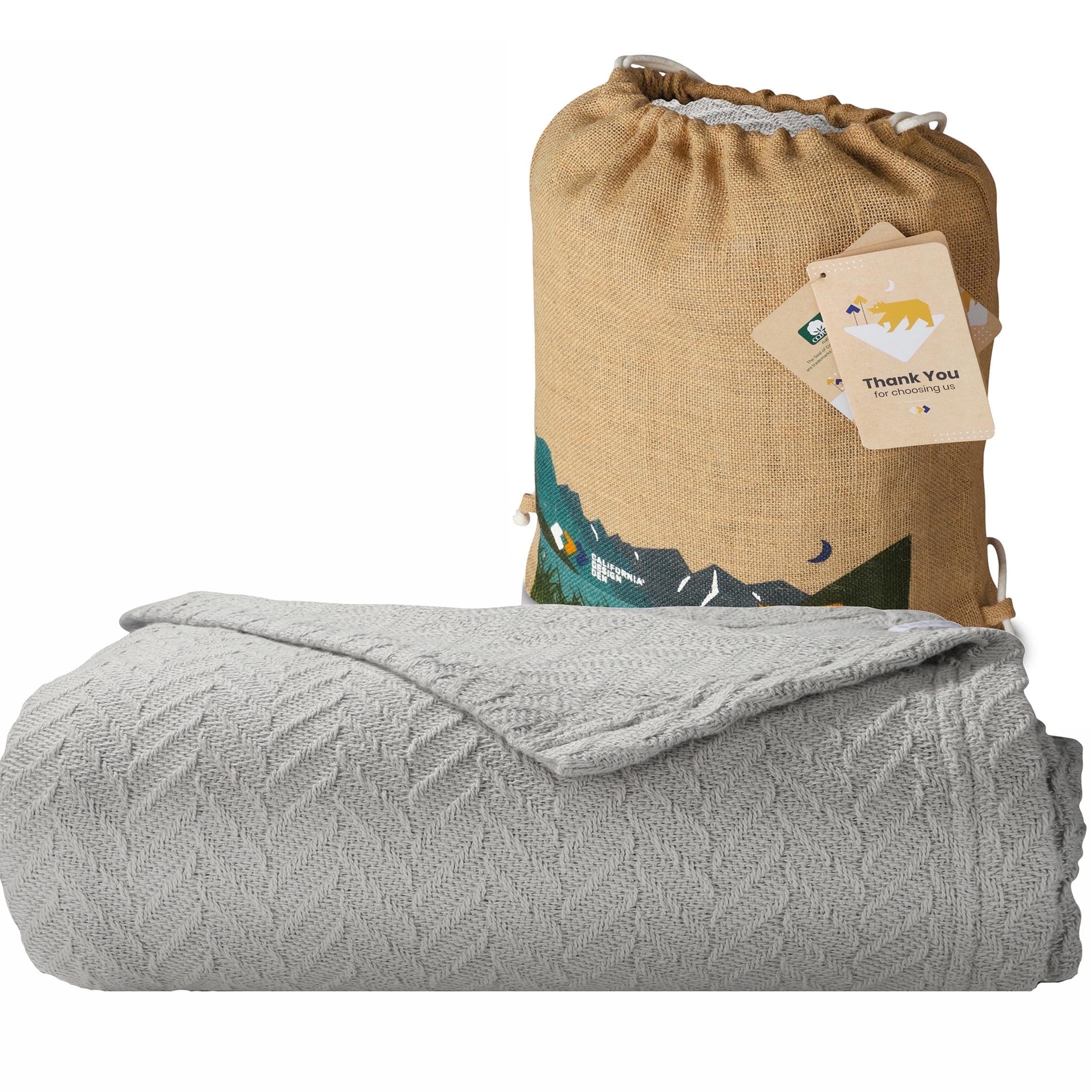 Light Gray King Size Cotton Herringbone Blanket