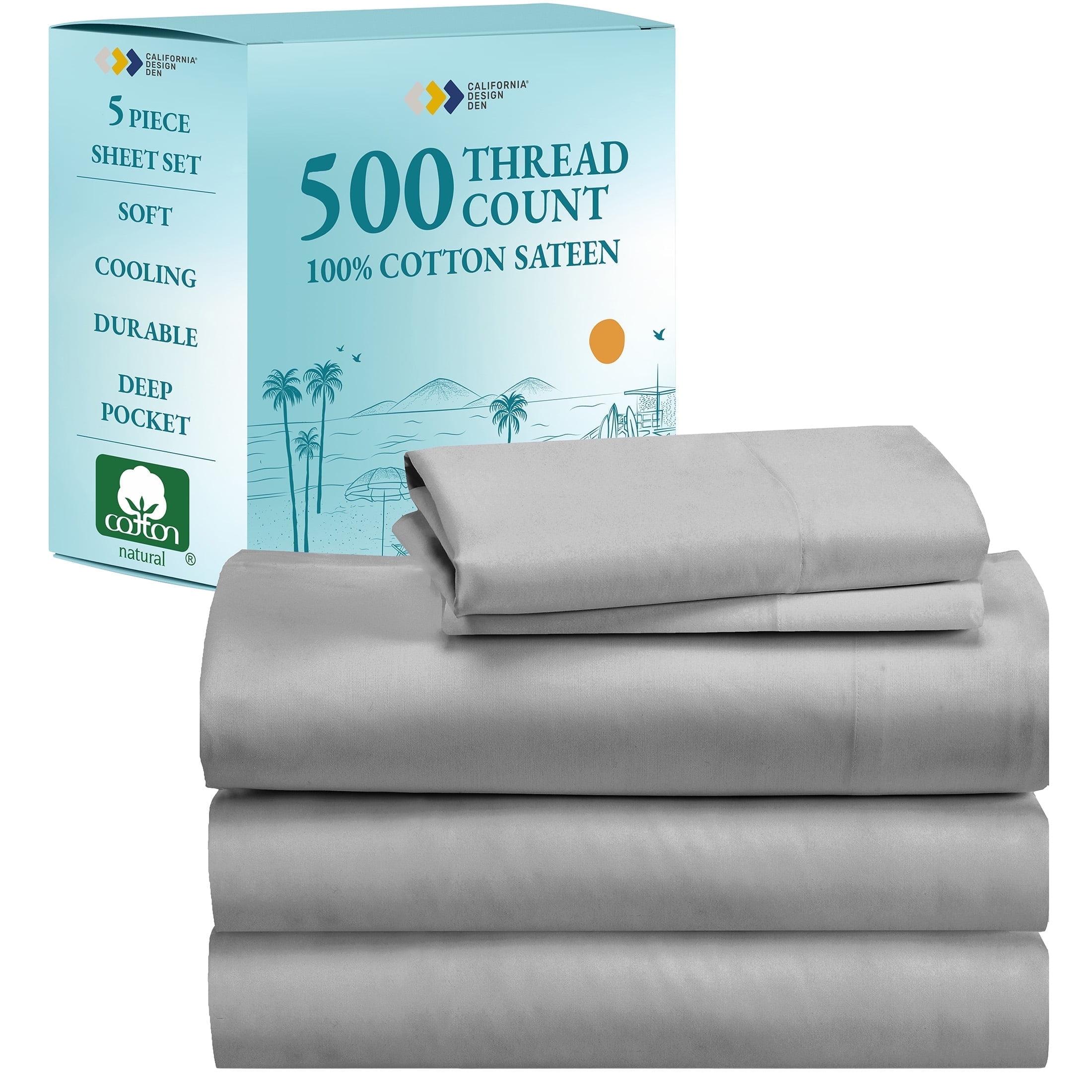 Luxury 500 Thread Count Bed Sheets Set - 100% Cotton Sateen Sheets Set, Soft, Cool & Breathable, Deep Pocket by California Design Den