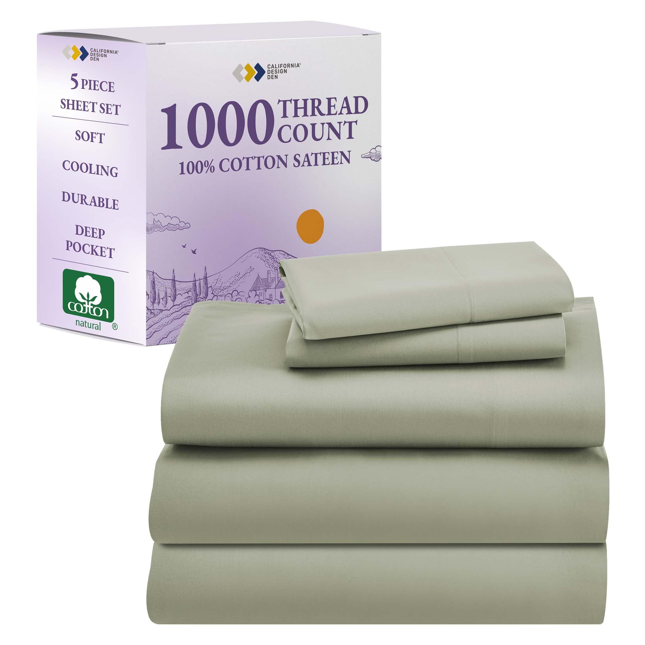Luxury 1000 Thread Count Bed Sheets Set - 100% Cotton Sateen - Soft, Thick & Deep Pocket by California Design Den - Bright White, Split King