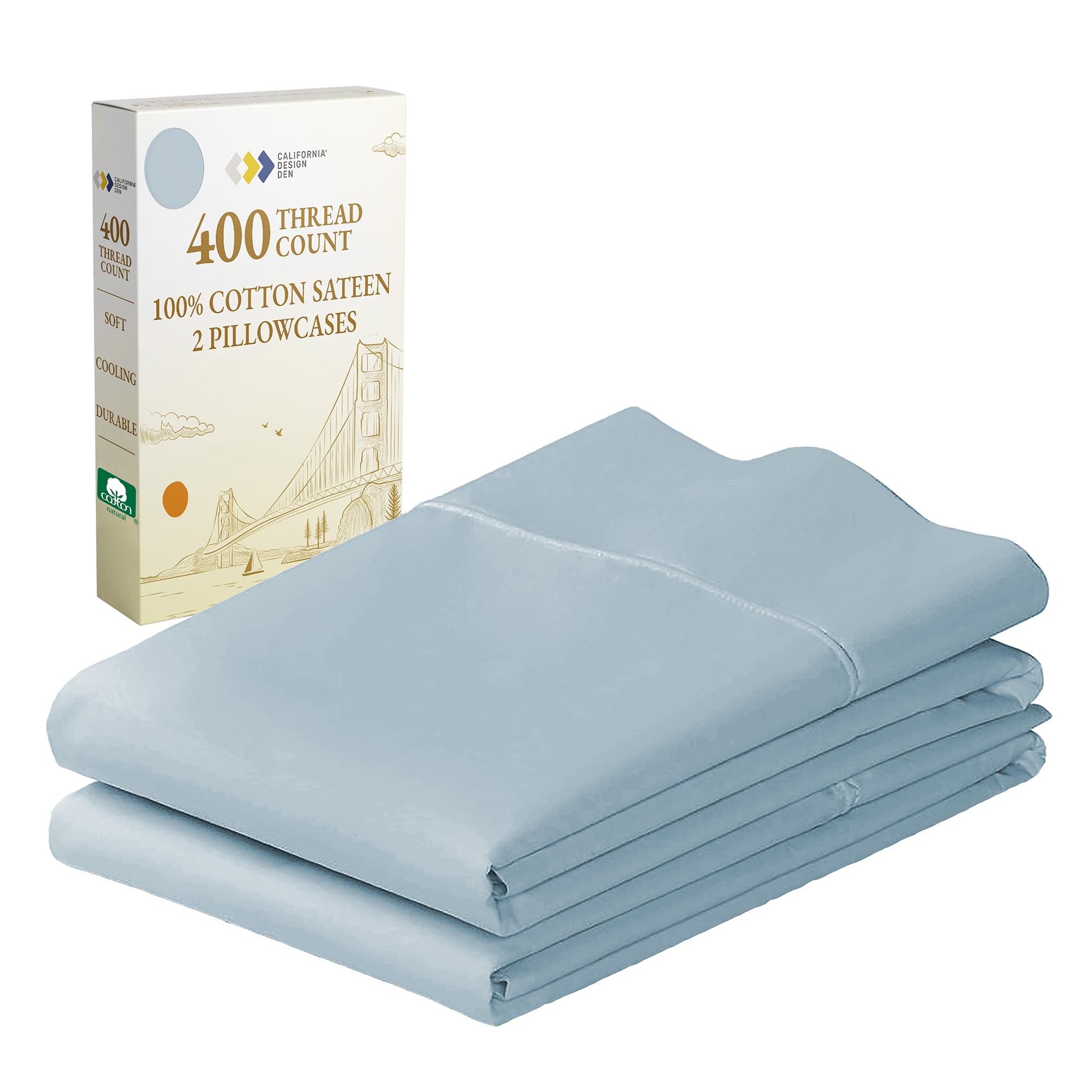 Sky Blue 400 Thread Count Cotton Sateen Pillowcases, Standard/Queen