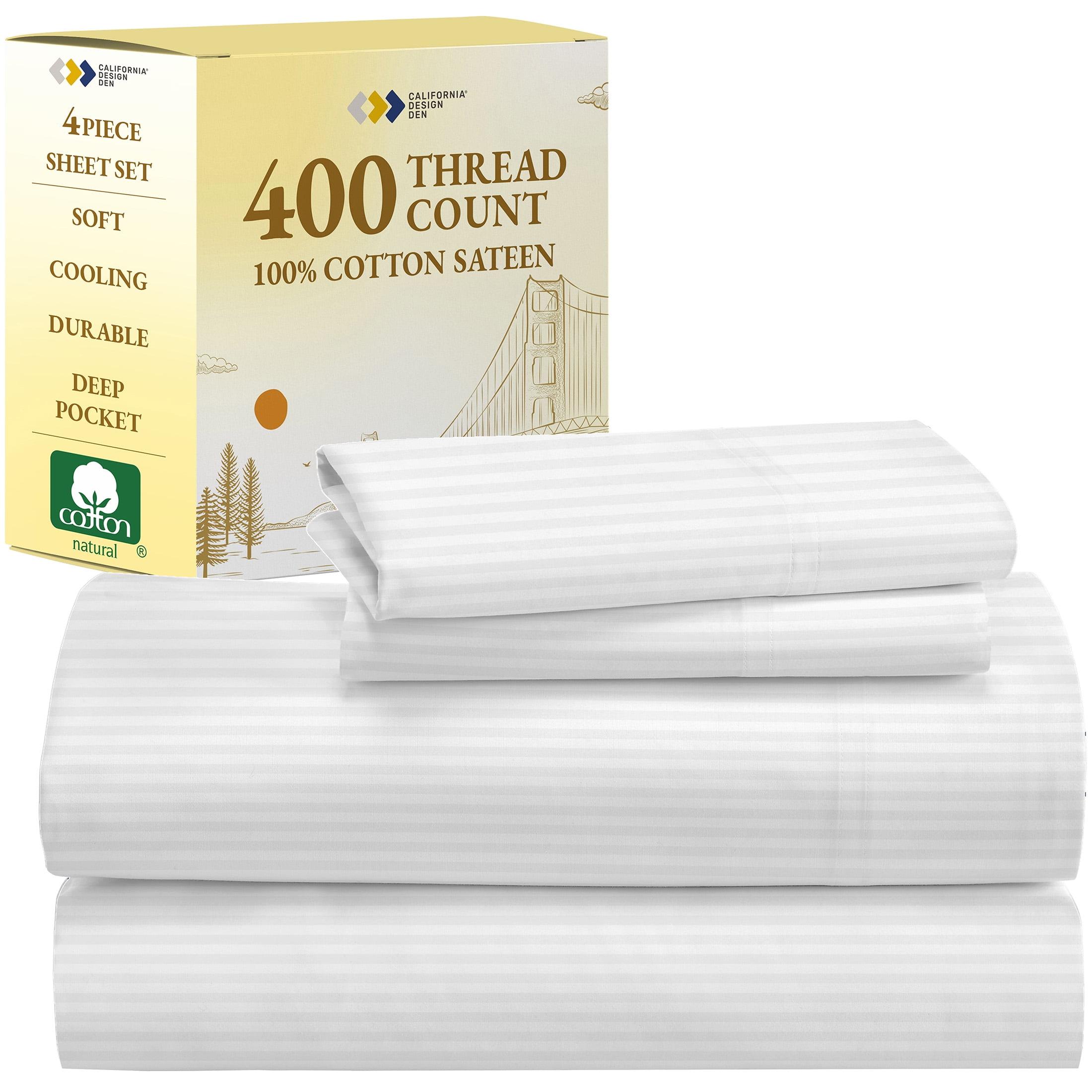 Cotton Sheets Set - Softest 400 Thread Count Bed Sheets, 100% Cotton Sateen, Cooling, Deep Pocket by California Design Den