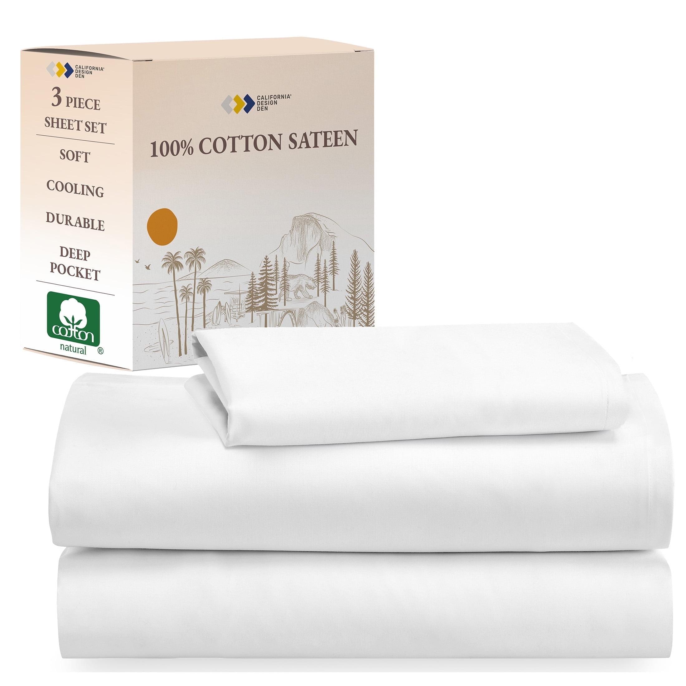 Soft 100% Cotton Sheets Set - Cooling Durable Sateen, Deep Pocket - by California Design Den - Bright White, Twin