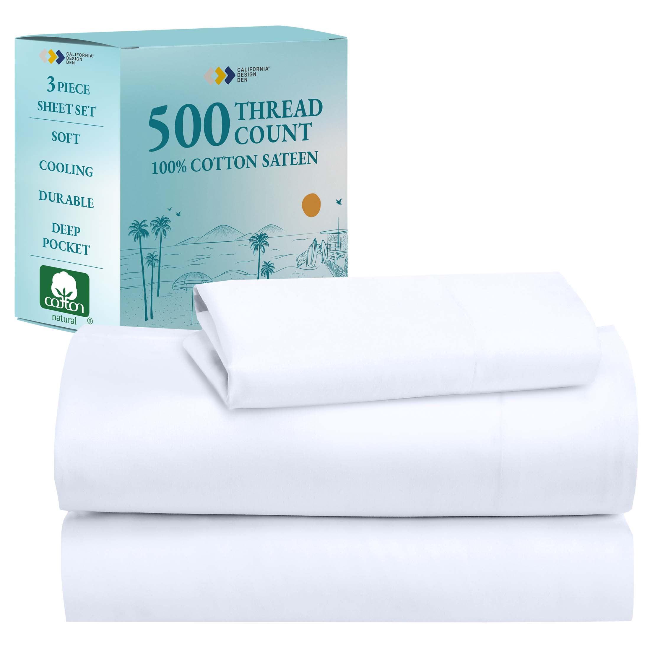 Pure White -Twin XL Sheet Set, 100% Extra Long Staple, 500 Thread Count Sateen Weave, 3 Piece Set, California Design Den