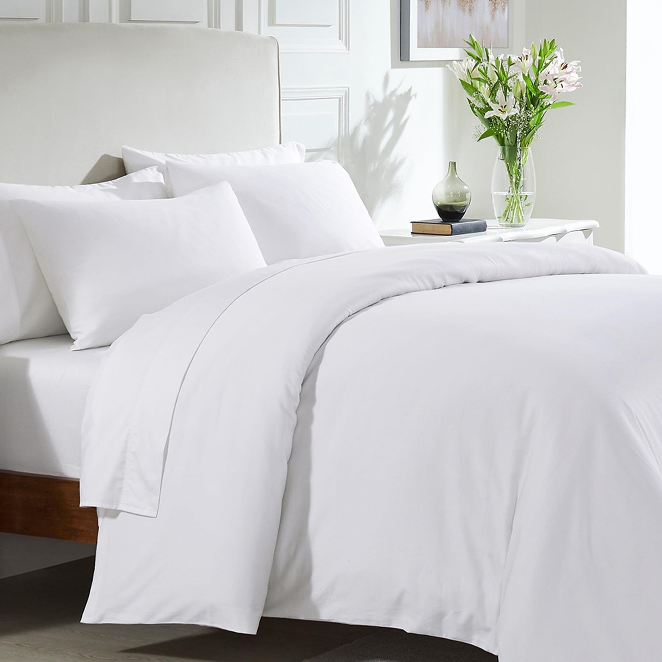 King Size White Cotton Sateen Duvet Cover with Button Closure