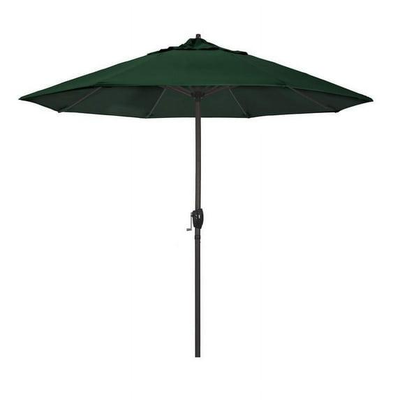 California Umbrella 9' Casa Series Patio Umbrella With Bronze Aluminum Pole Aluminum Ribs Auto Tilt Crank Lift With Olefin Hunter Green Fabric