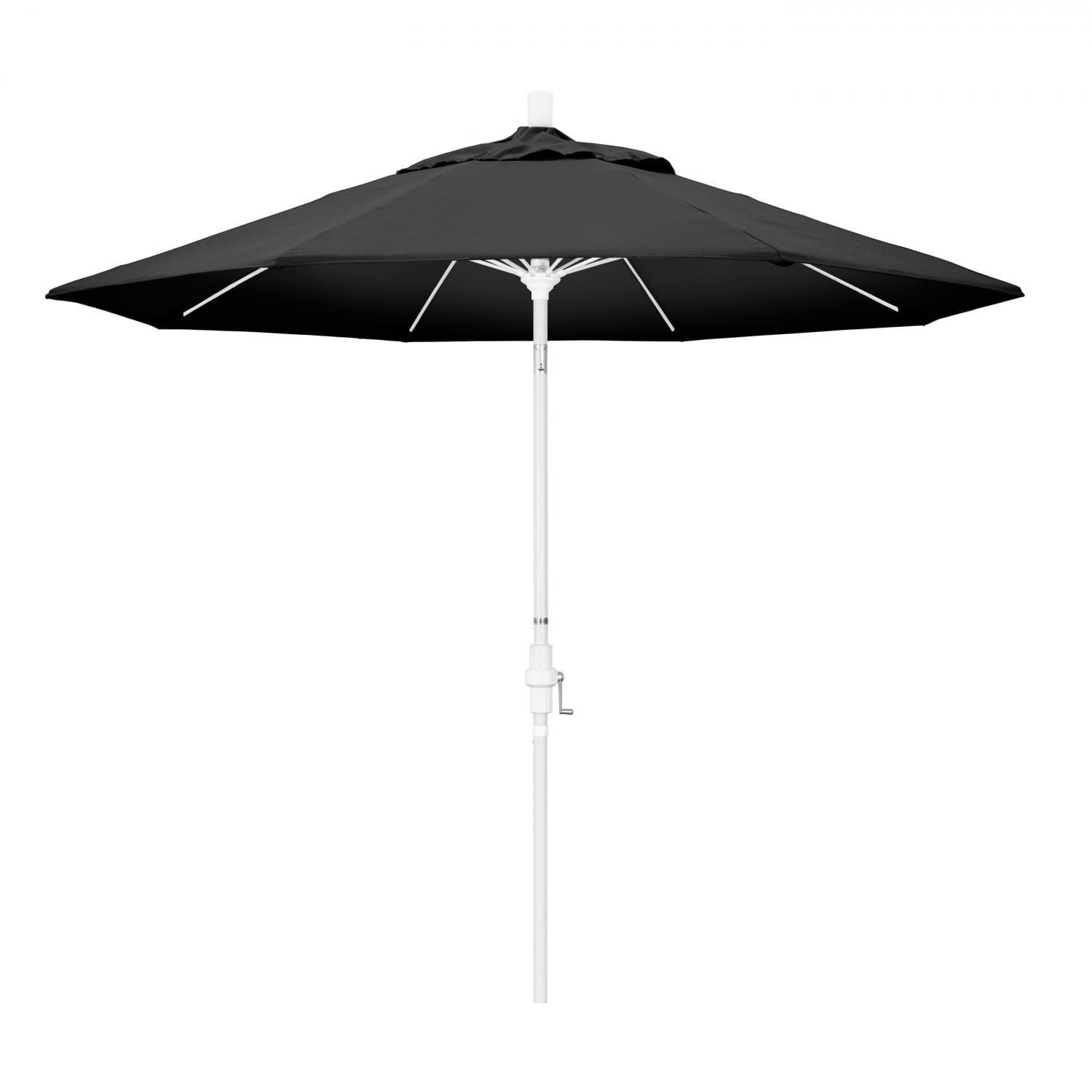 California Umbrella 9 Ft. Octagonal Aluminum Collar Tilt Patio Umbrella W/ Crank Lift & Fiberglass Ribs - Matted White Frame / Olefin Black Canopy