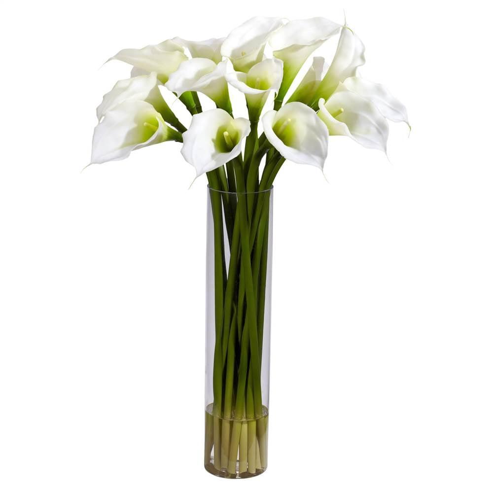 Nearly Natural Calla Lily with Cylinder Silk Flower Arrangement, Cream