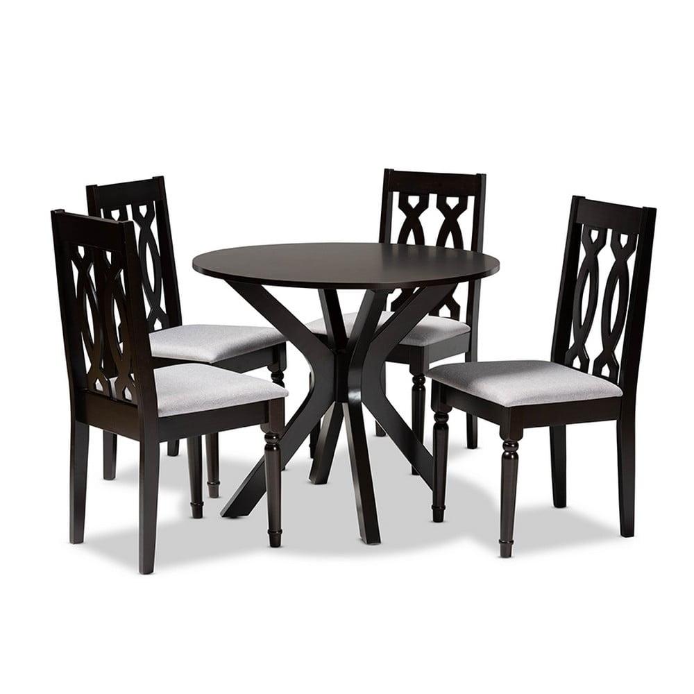 Callie Dark Brown and Grey 5-Piece Dining Set with Fabric Upholstered Chairs