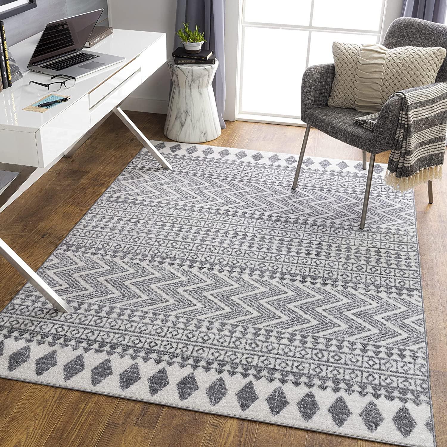 HOMERRY Foldable Area Rug 5' x 7' Washable Distressed Boho Rug for Living Room, Gray