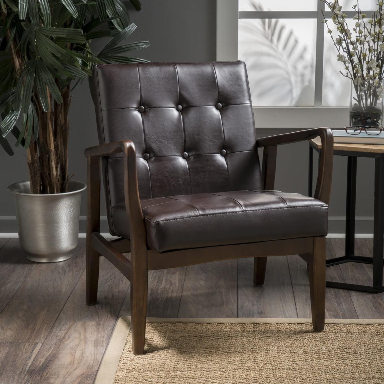 Callisto Mid-Century Modern Club Chair in Sleek Black Faux Leather