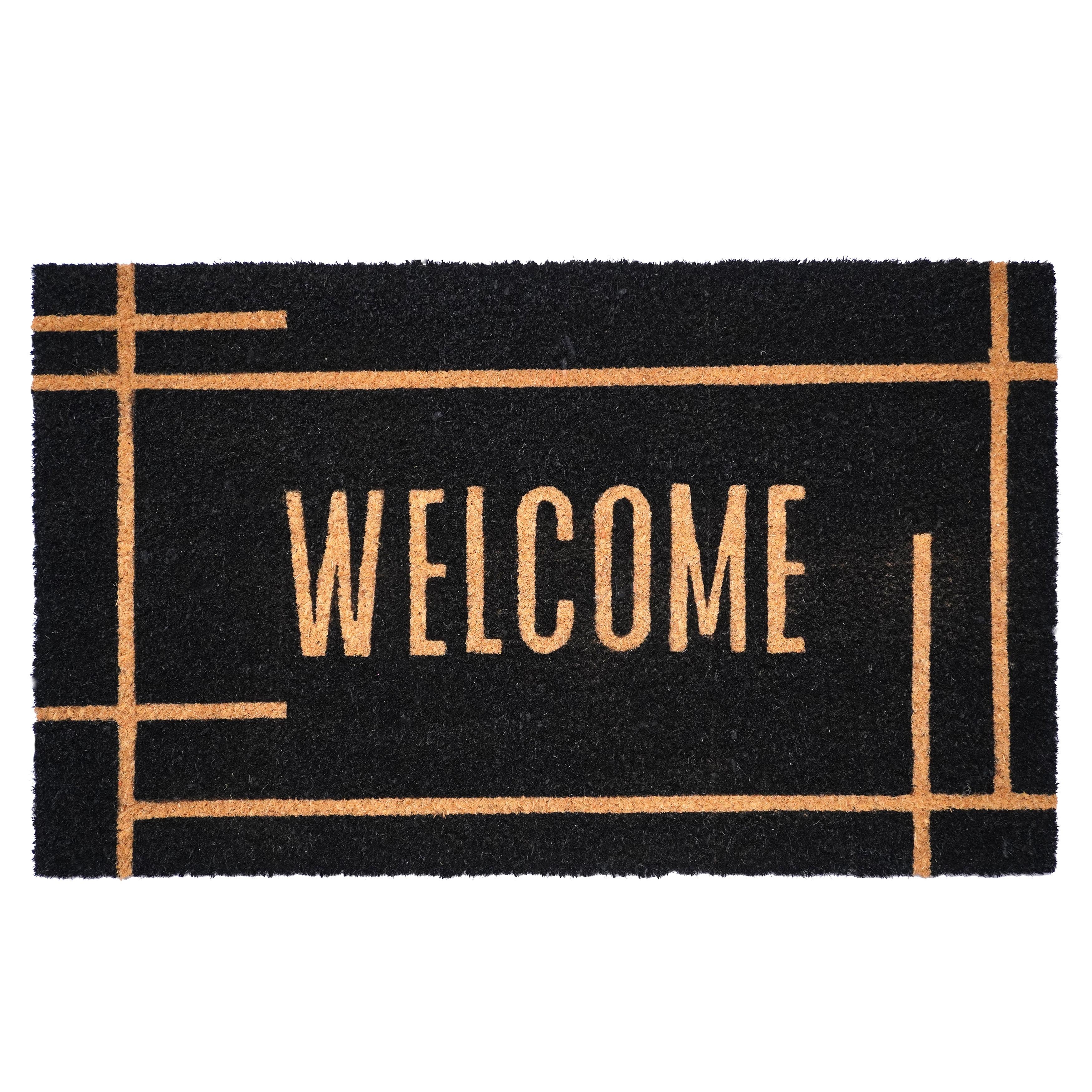 Modern Black Coconut Husk Outdoor Doormat 17" x 29"