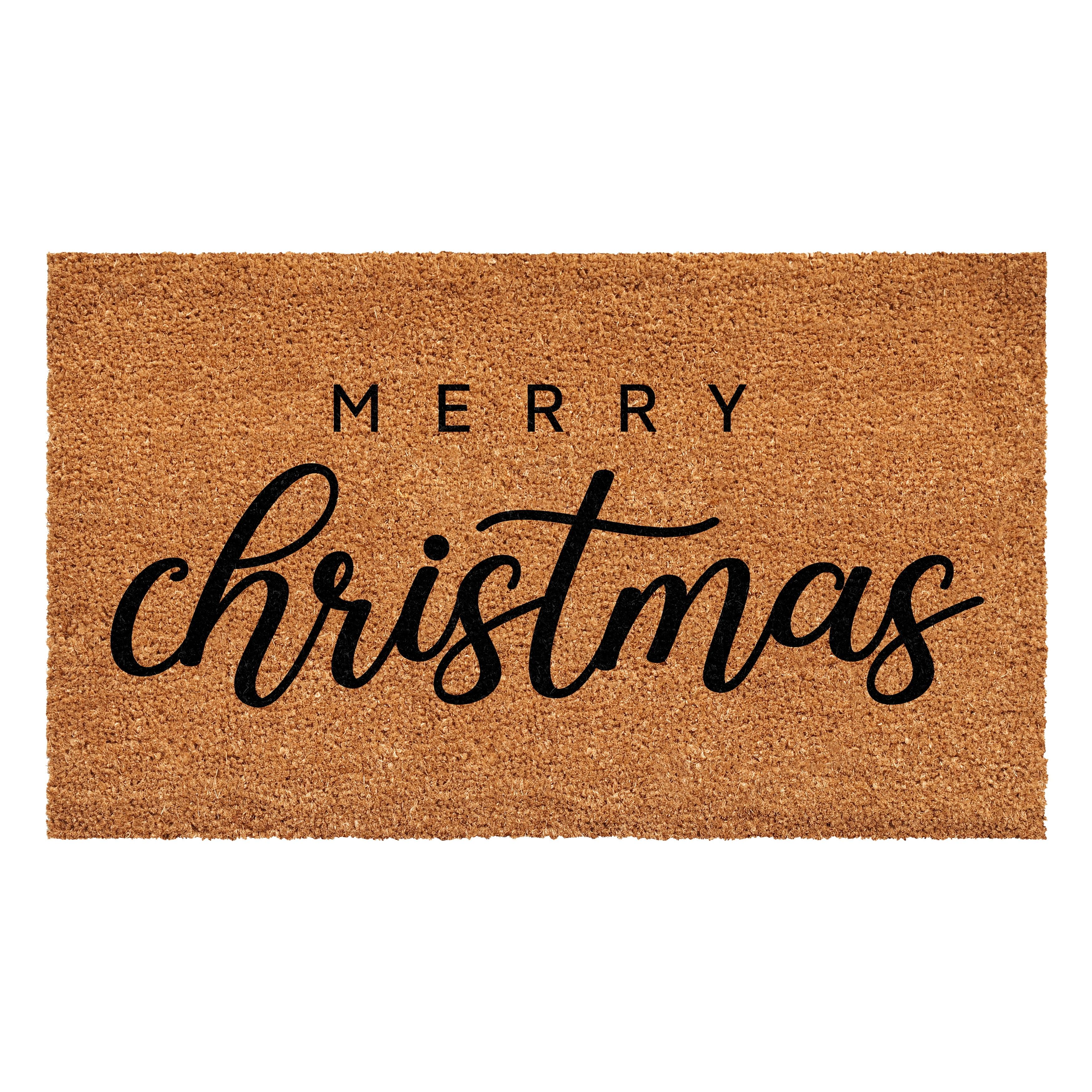 Merry Christmas Natural Coir Doormat with Vinyl Backing