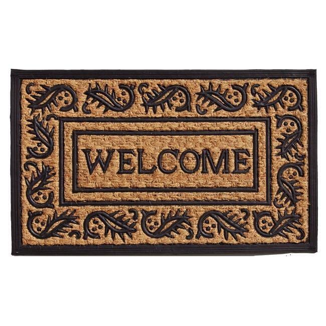 Natural and Black Coir Rubber Outdoor Welcome Doormat 18" x 30"