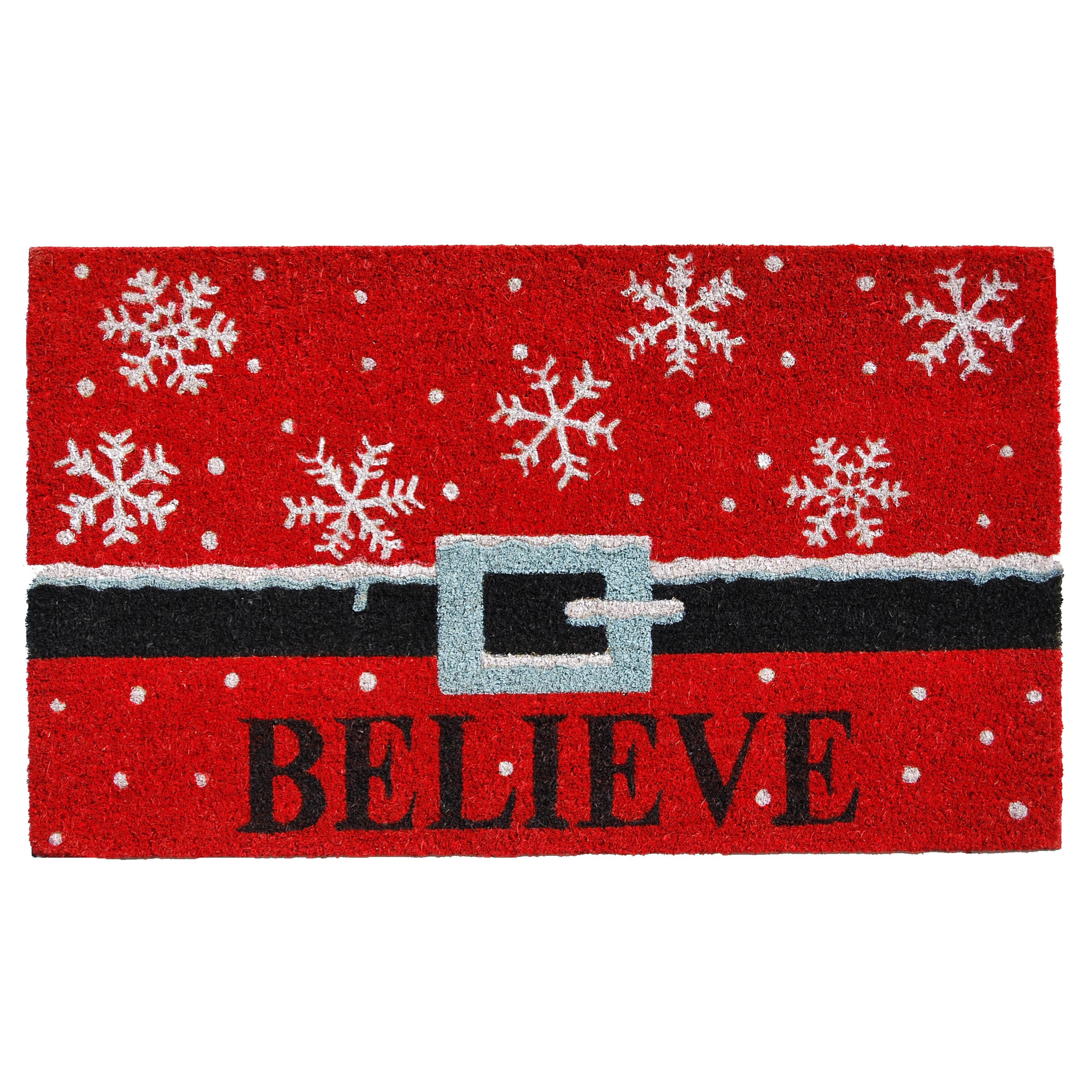 Believe Red Coir Christmas Outdoor Doormat 17" x 29"