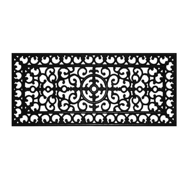 Black Scroll Design Rubber Outdoor Doormat 18" x 30"