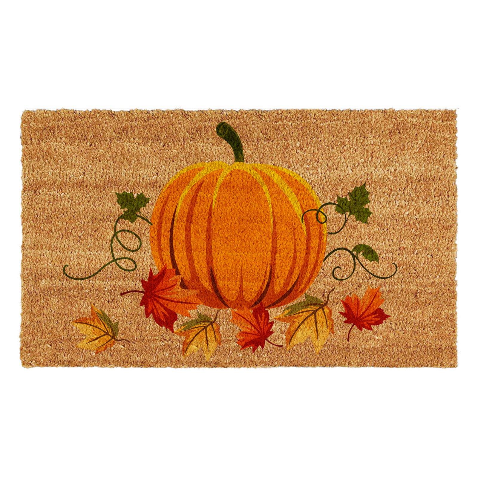 Nature's Bounty Multicolor Coir Outdoor Doormat with Pumpkin Design