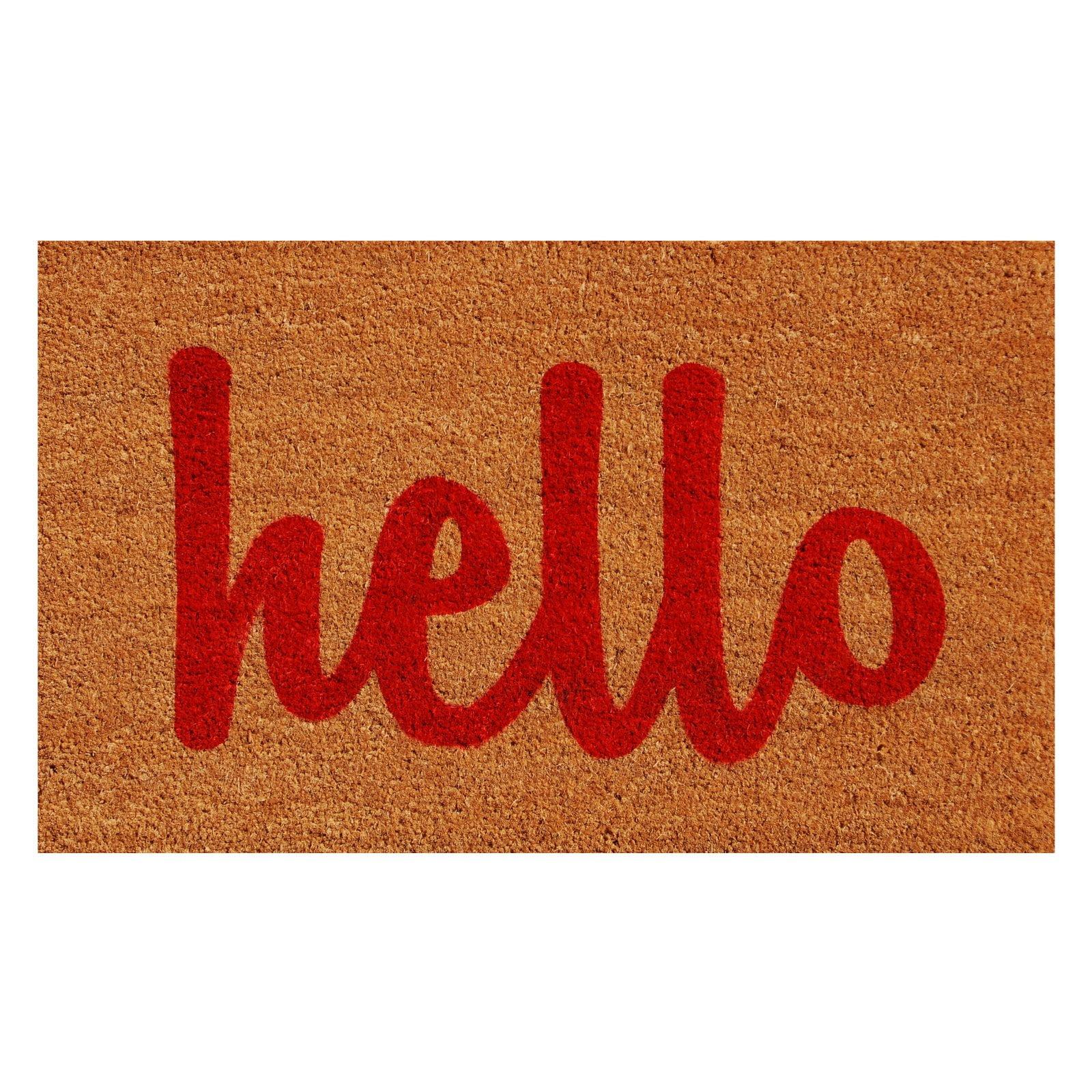 Charming 'Hello' Natural & Red Coir Outdoor Doormat 17" x 29"