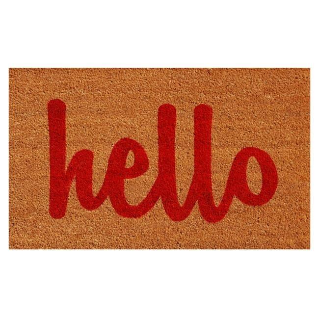 Charming 'Hello' Natural & Red Coir Outdoor Doormat 17" x 29"