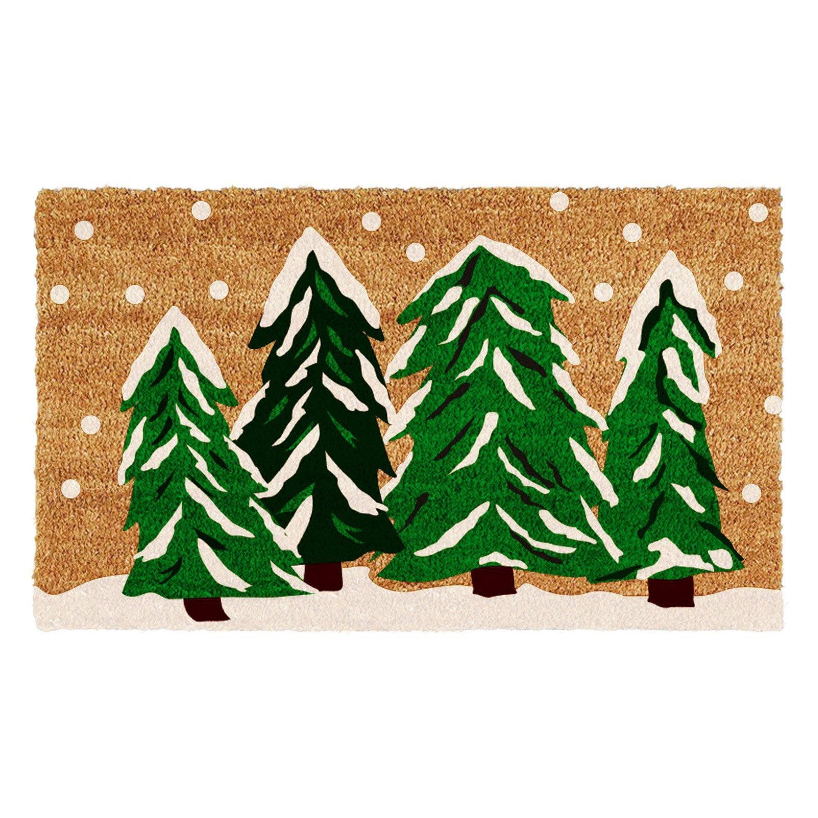 HomeRoots 17" X 29" Natural and Green Coir Christmas Trees Outdoor Christmas Door Mat