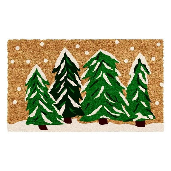 HomeRoots 17" X 29" Natural and Green Coir Christmas Trees Outdoor Christmas Door Mat