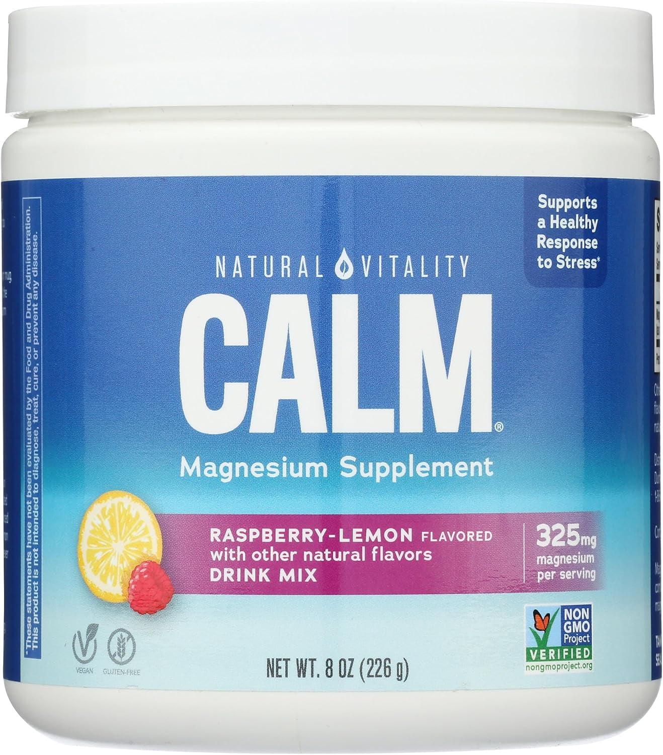Natural Vitality CALM Mineral Magnesium Supplement Powder - Raspberry Lemon - 8oz