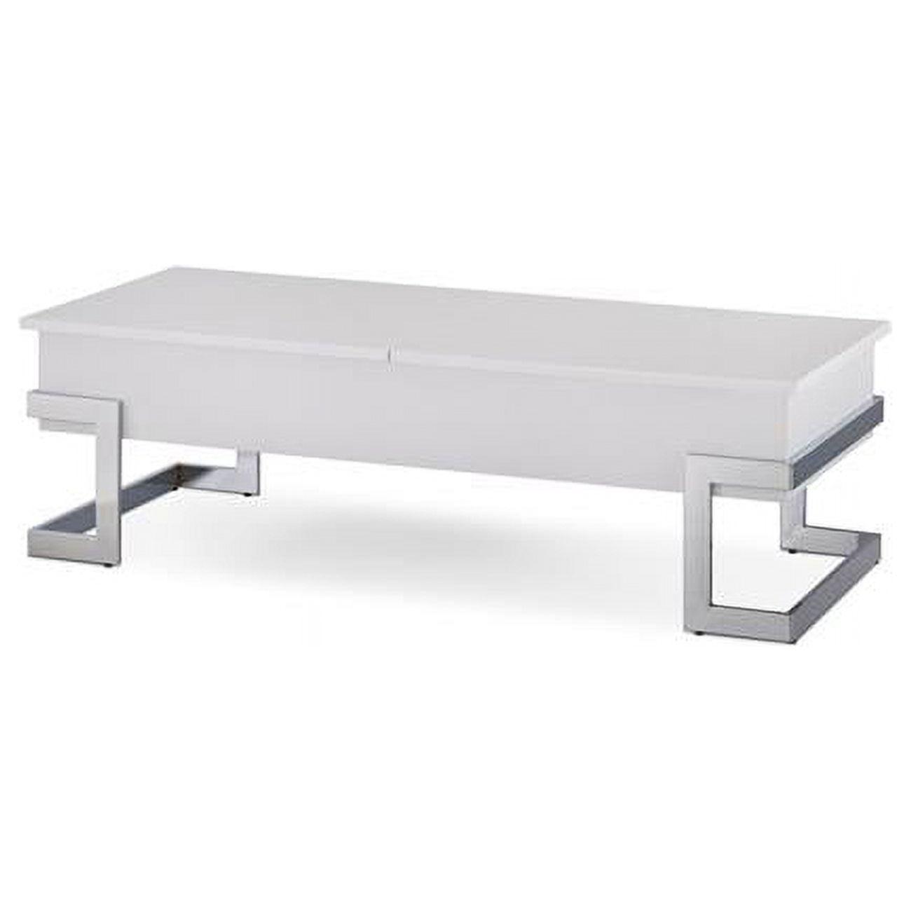 Calnan 48'' Rectangular White Wood & Chrome Lift-Top Coffee Table with Storage