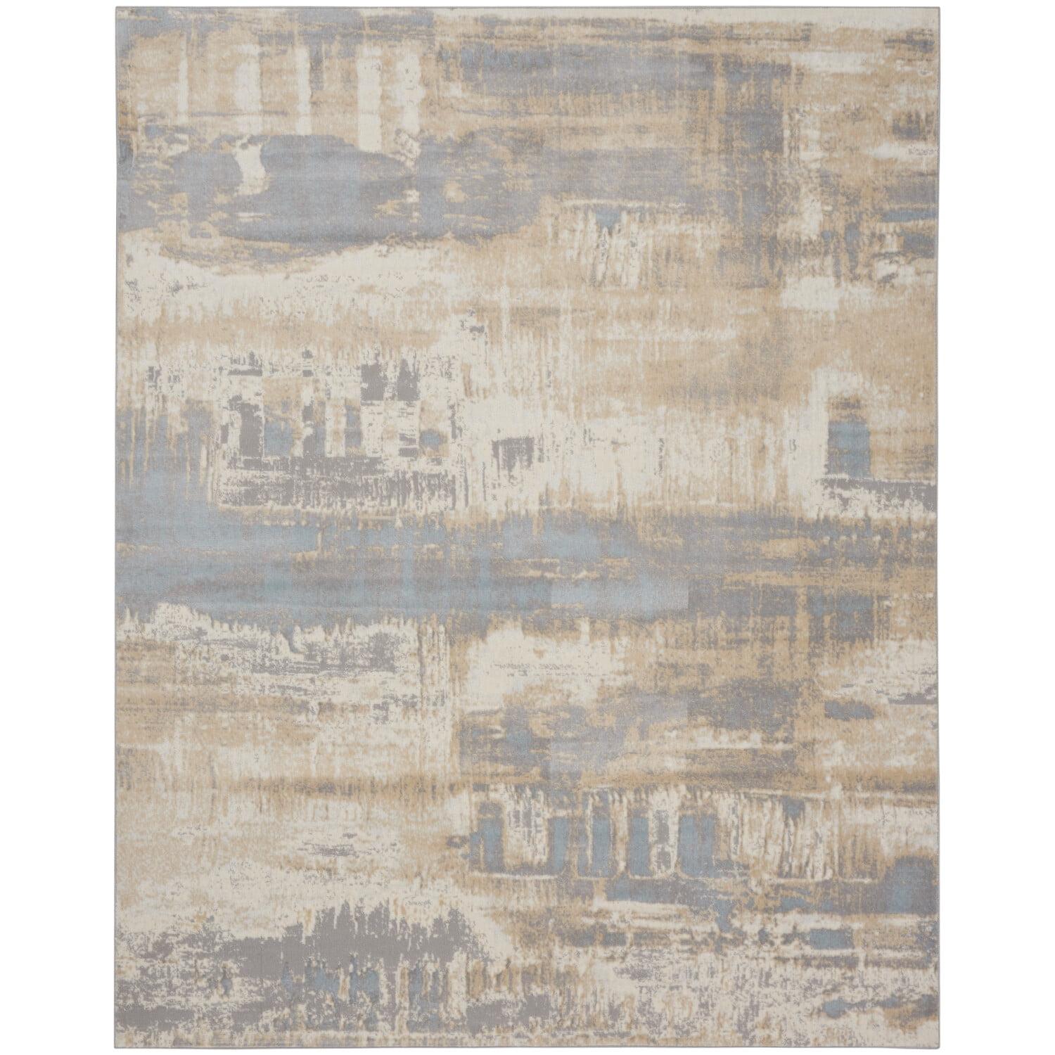 Ivory and Seaglass Abstract 8' x 10' Synthetic Rug