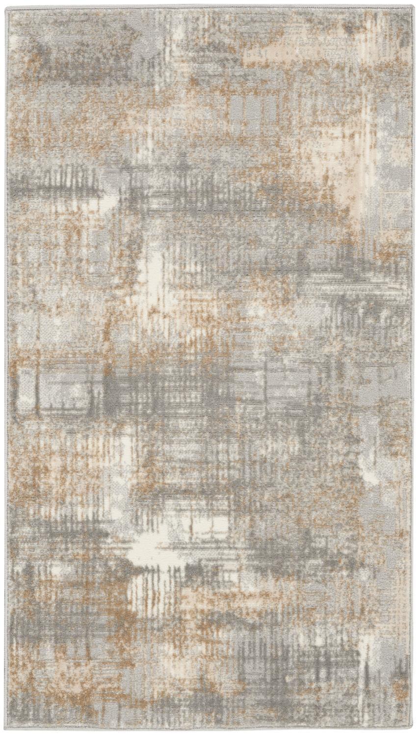 Grey and Beige Abstract Wool Cotton Area Rug 2'2" x 3'9"