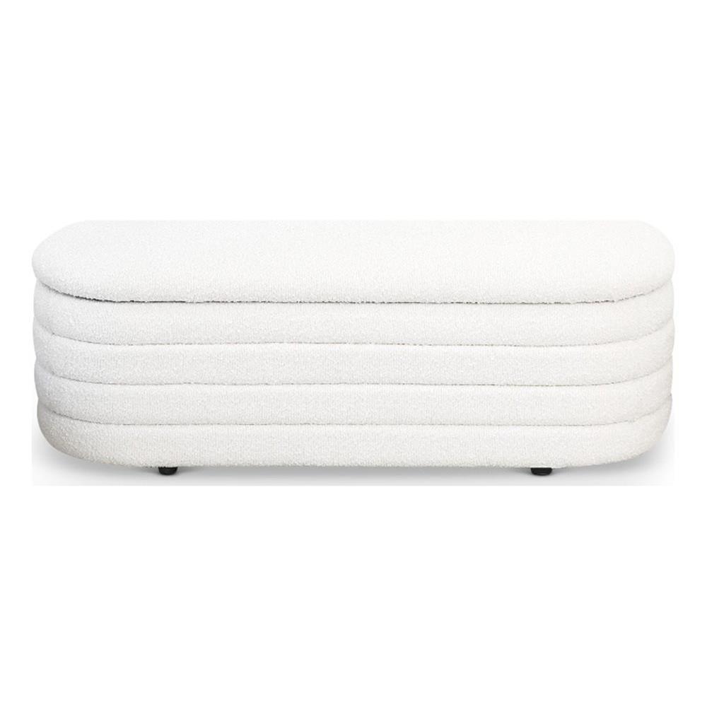 Ellipse White Boucle Fabric Storage Bench with Solid Wood Frame