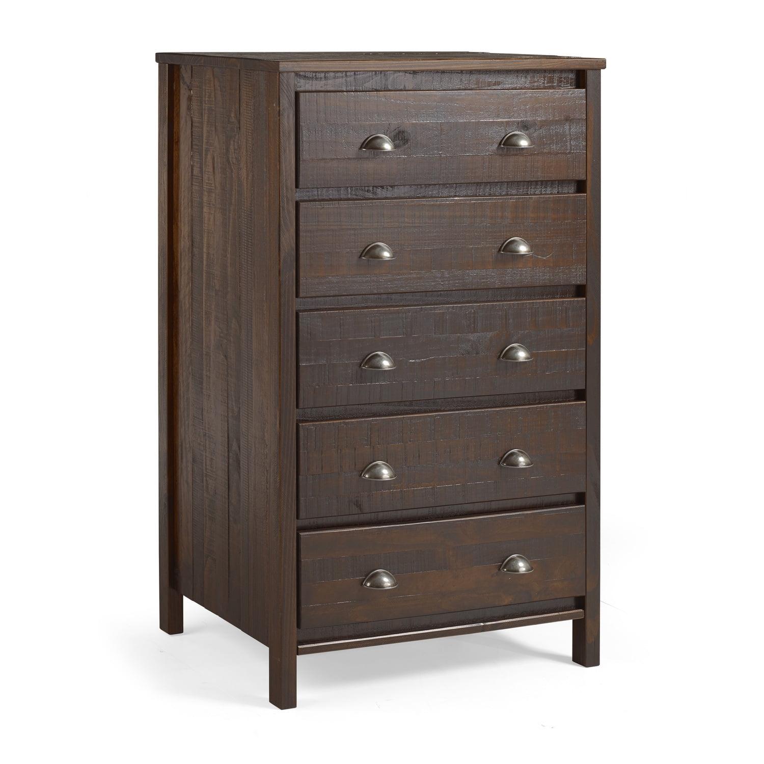 Walnut Solid Pine 5-Drawer Vertical Chest