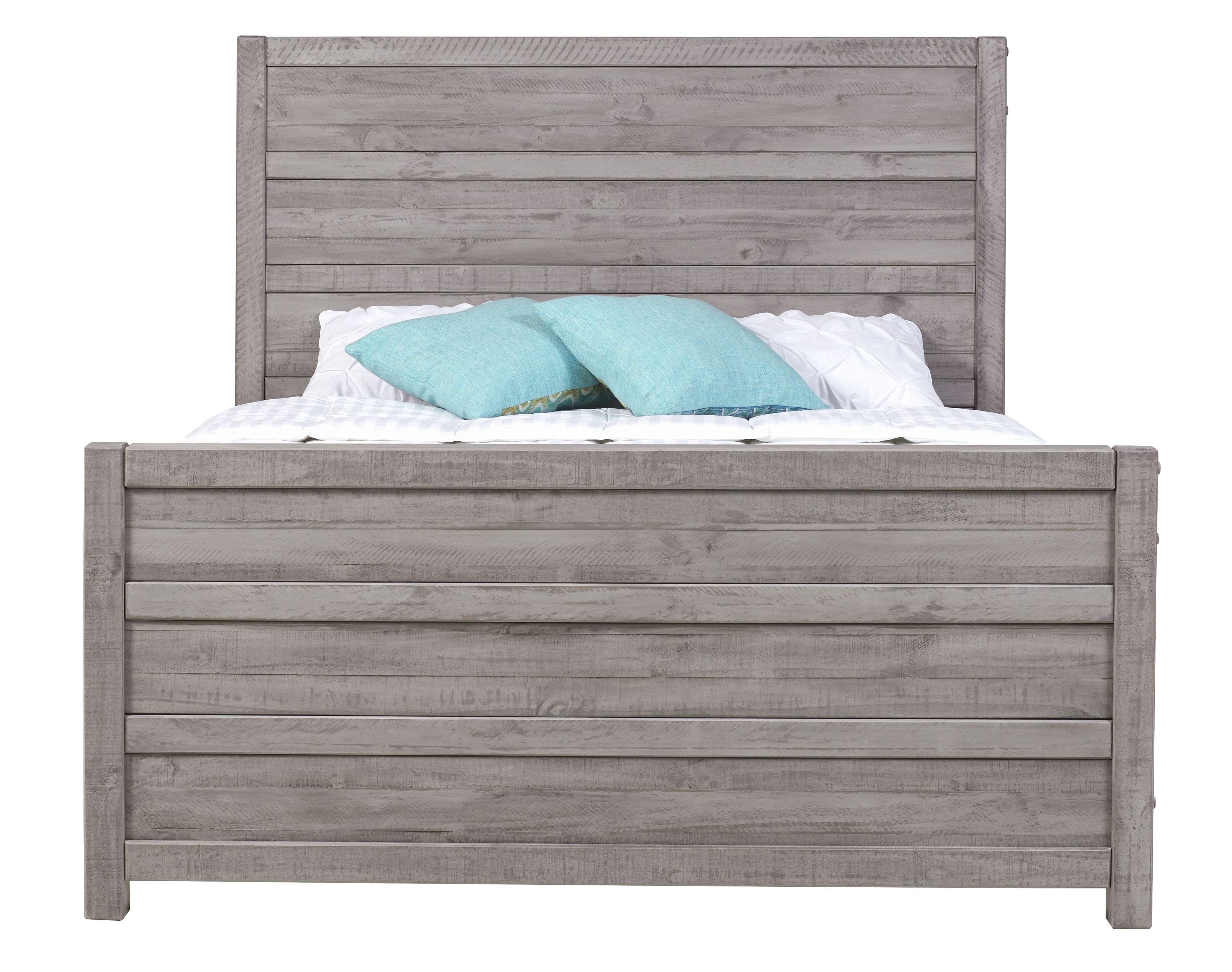 Camaflexi Carmel Solid Wood Platform Bed Frame with Headboard, King, Antique Grey