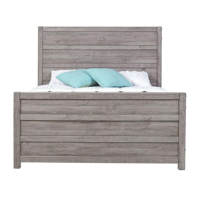 Camaflexi Carmel Solid Wood Platform Bed Frame with Headboard, King, Antique Grey