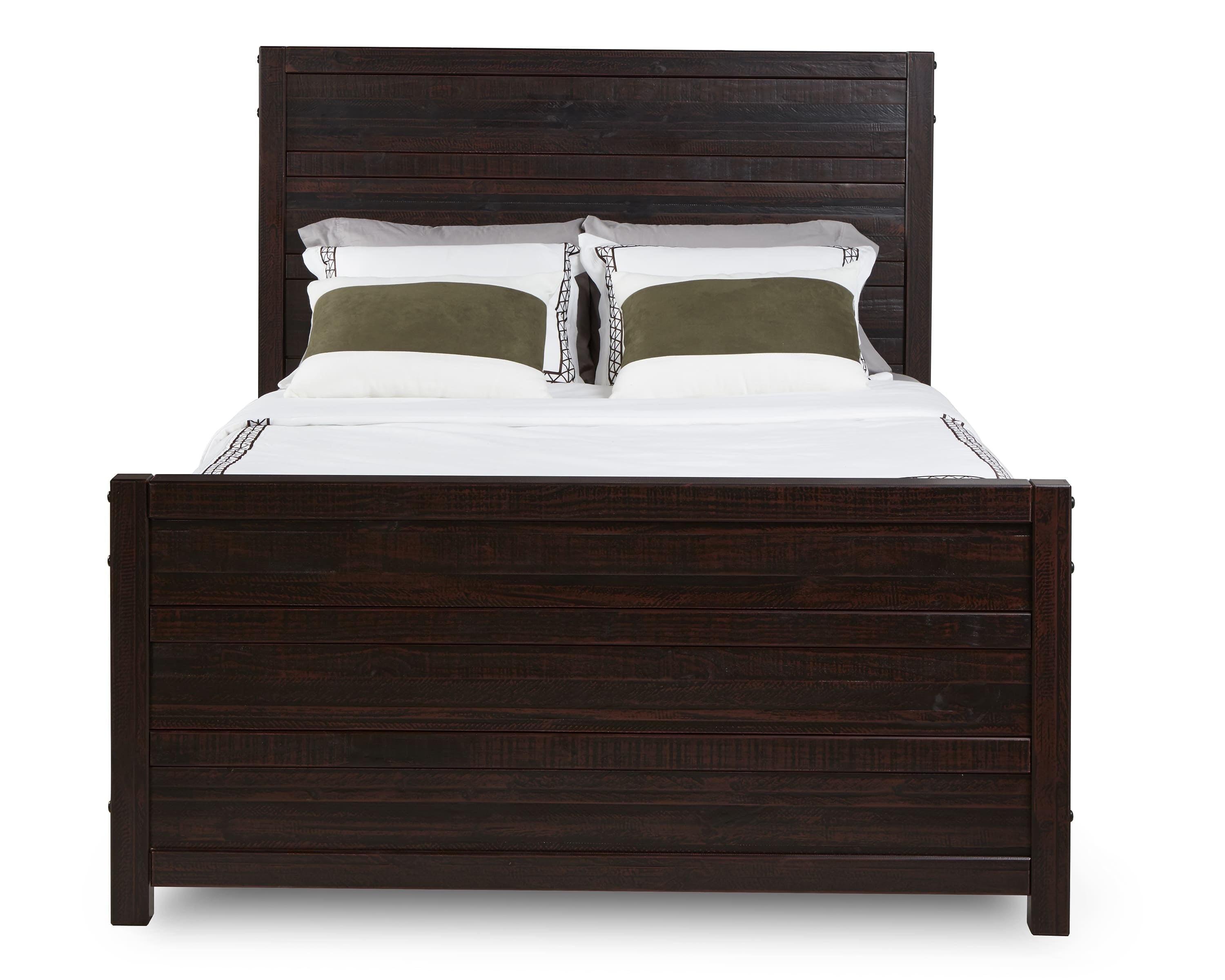 Camaflexi Carmel Solid Wood Platform Bed Frame with Headboard, King, Antique Walnut