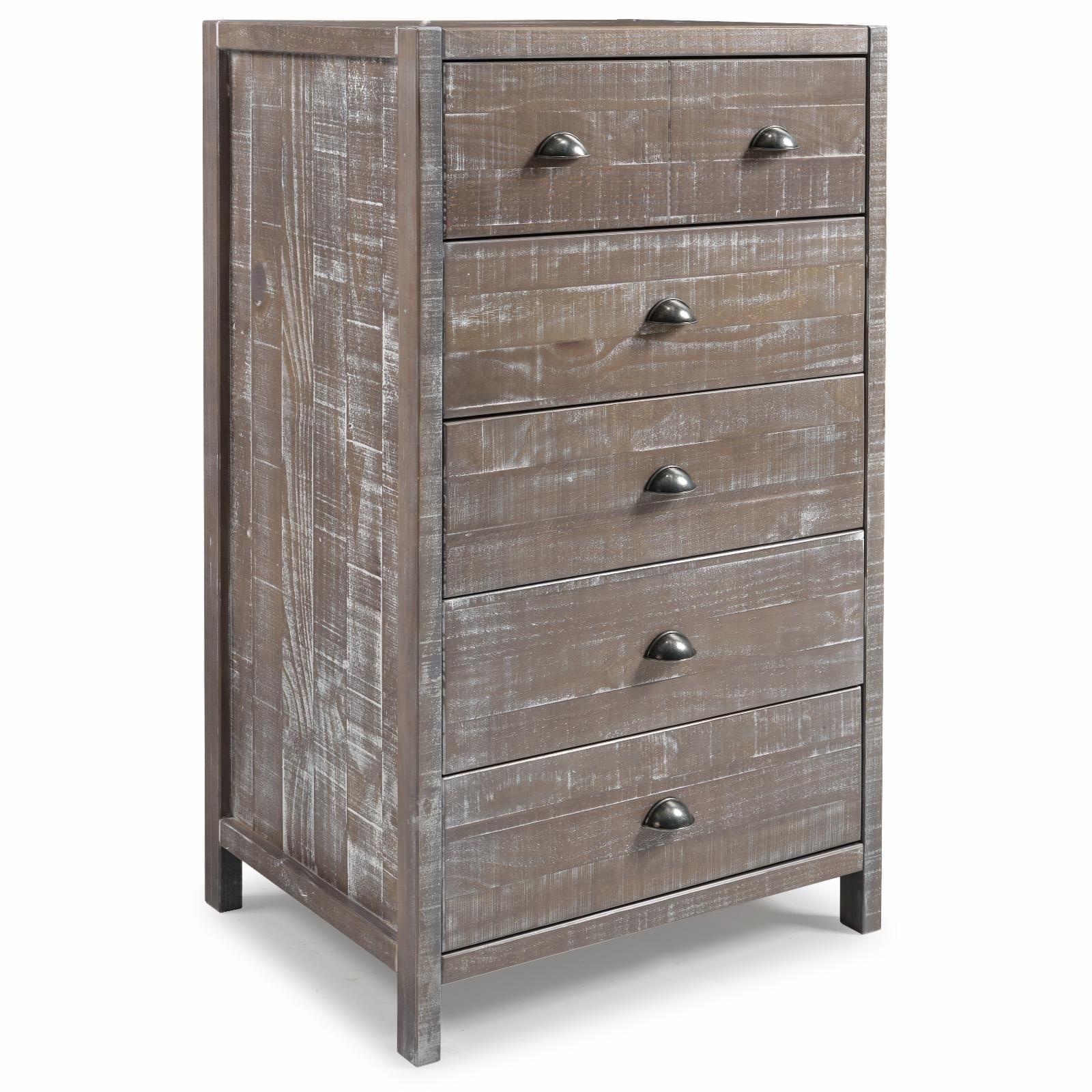Camaflexi Hampton Five-Drawer Wood Chest, Solid Wood Dresser Organizer, Granite Grey Finish