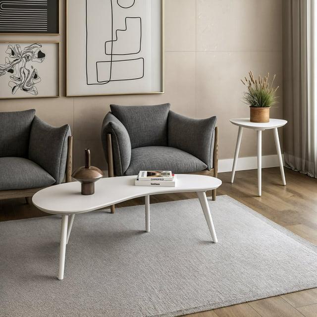 Camaflexi Mid Century Modern Coffee Table Small Tabletop Wood Coffee Desk, White