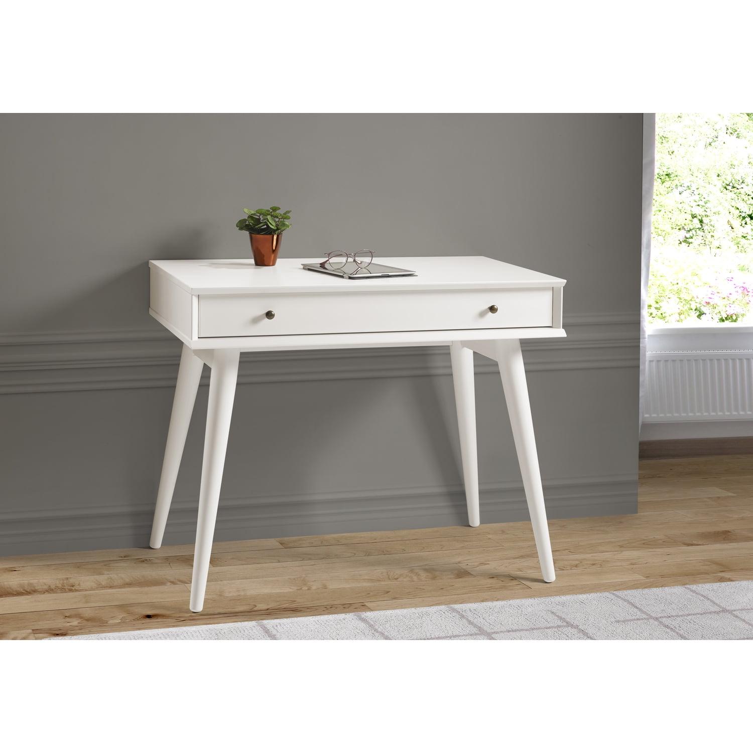 Camaflexi Mid Century Modern Desk Solid Wood Writing Table for Small Spaces, White