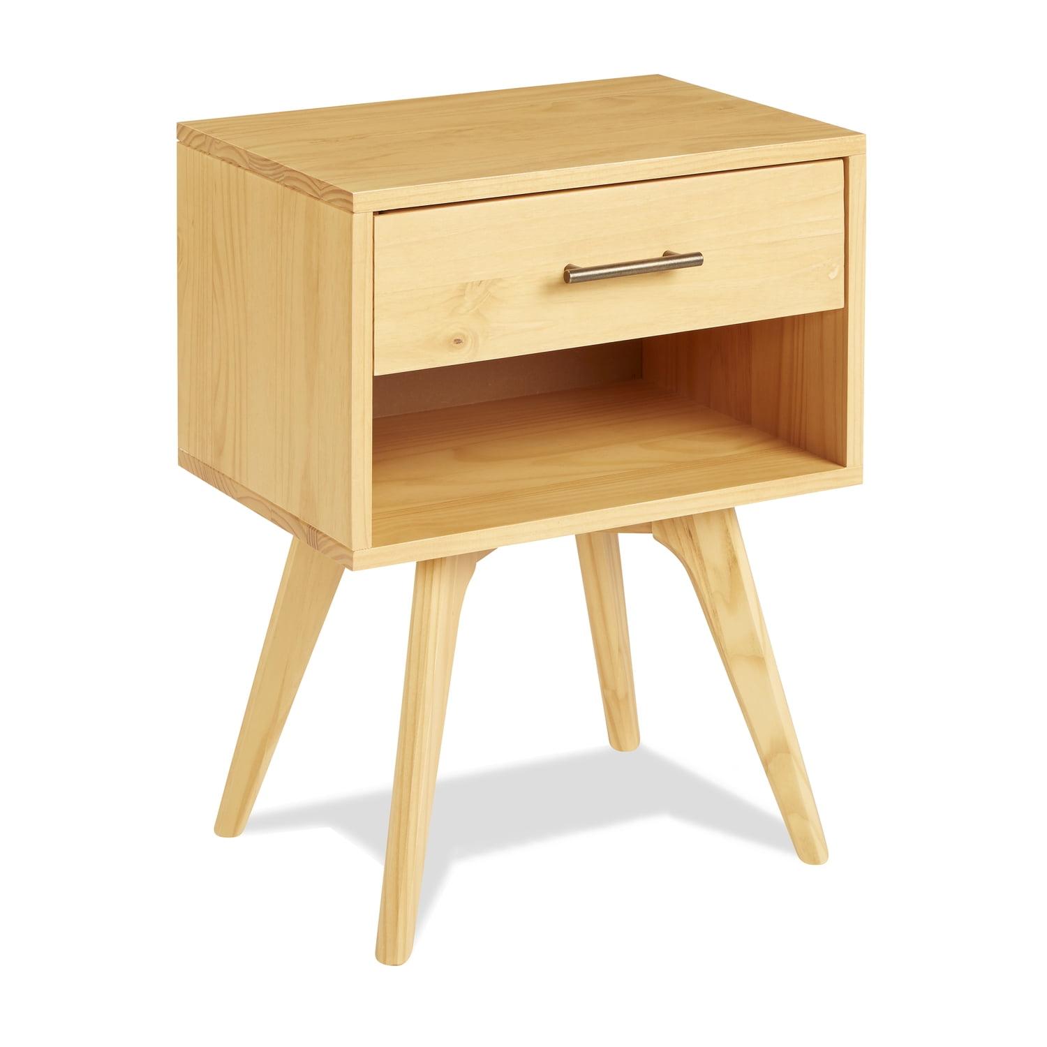 Oak Mid Century Modern Nightstand with Drawer and Shelf