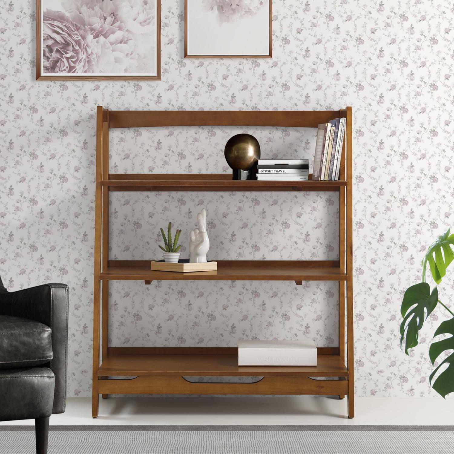 Camaflexi Mid Century Modern Wooden Bookshelf 3 Tier Open Shelving Unit, Castanho 100% Solid Wood